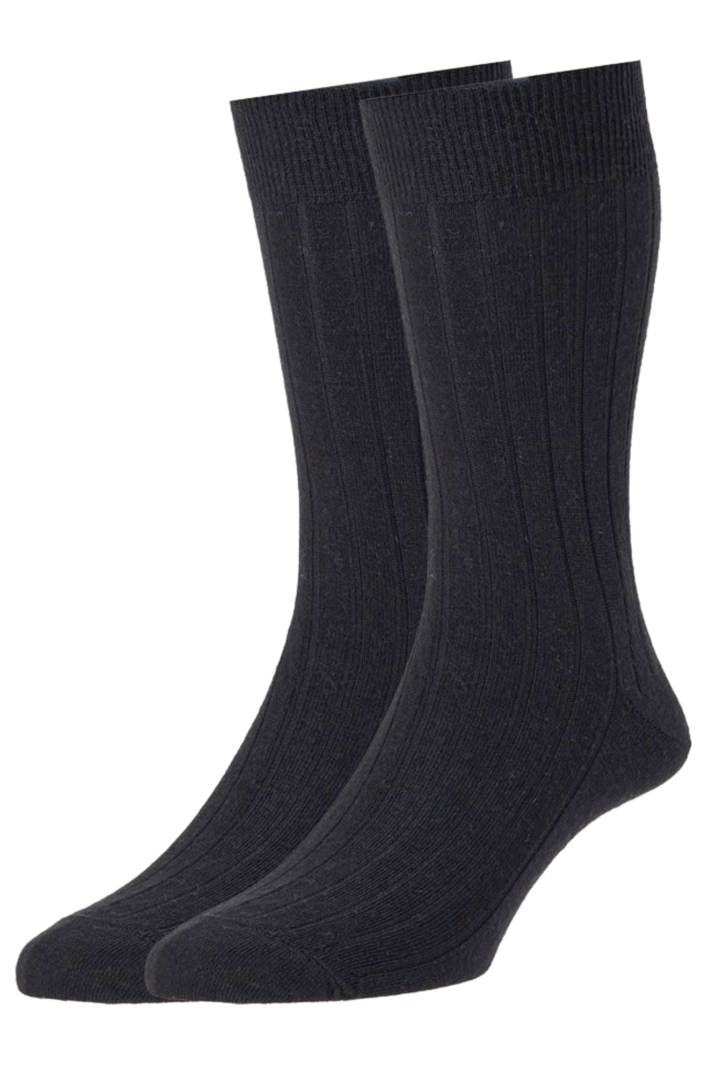 HJ Hall Broad Rib Wool Rich Socks - 2 Pair Pack in Black