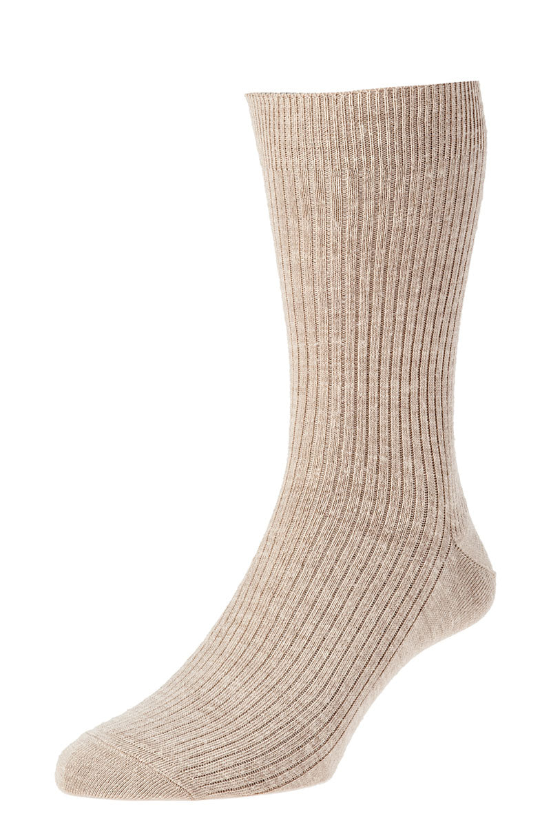 HJ Hall Men's Ribbed Wool Socks - Immaculate in Oatmeal