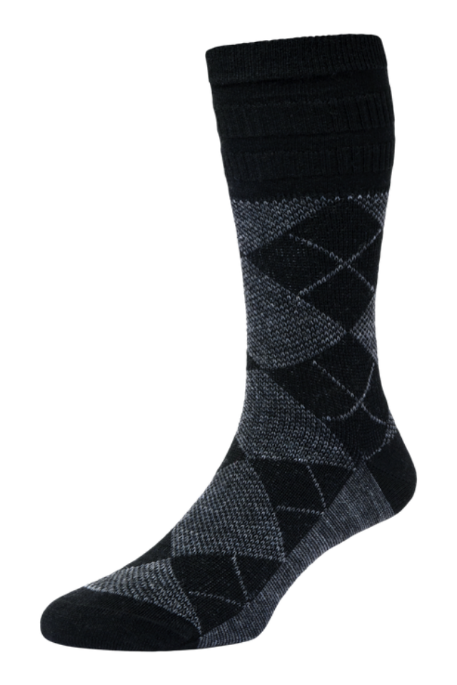 Argyle Wool Softop Socks In Black