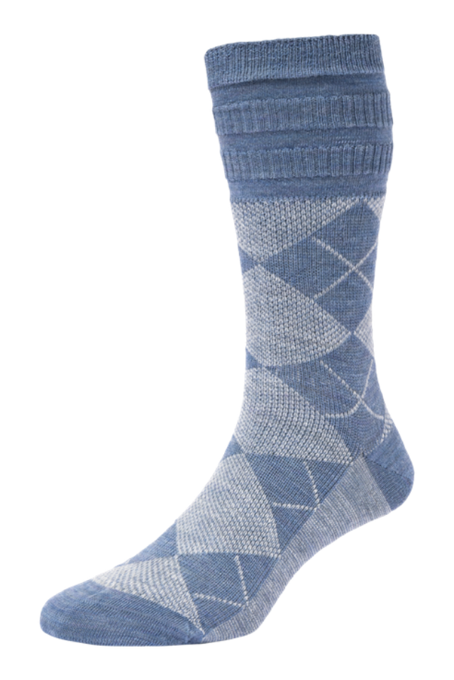 Argyle Wool Softop Socks In China Blue