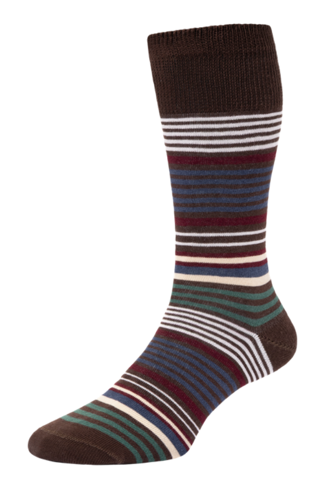 Graduated Stripe Cotton Comfort Top Socks In Brown
