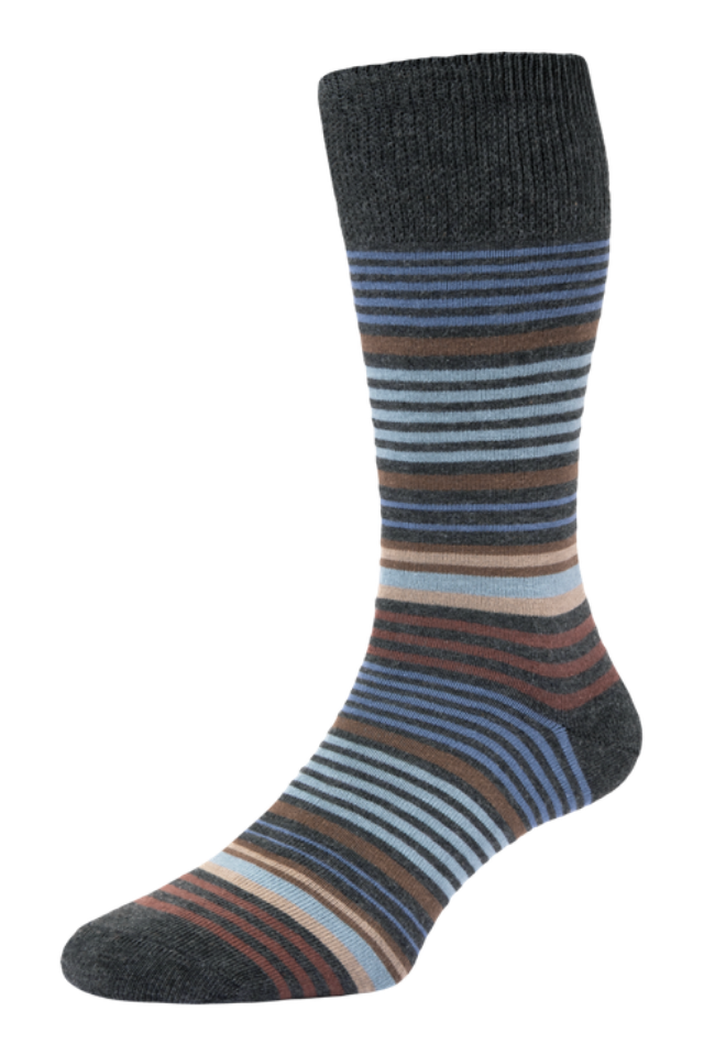 Graduated Stripe Cotton Comfort Top Socks In Dark Grey