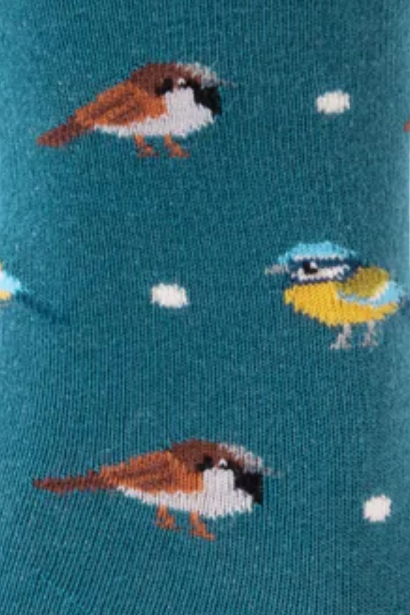 HJ Hall Women's Birds Motif Cotton Comfort Top Socks in Teal – close-up detail