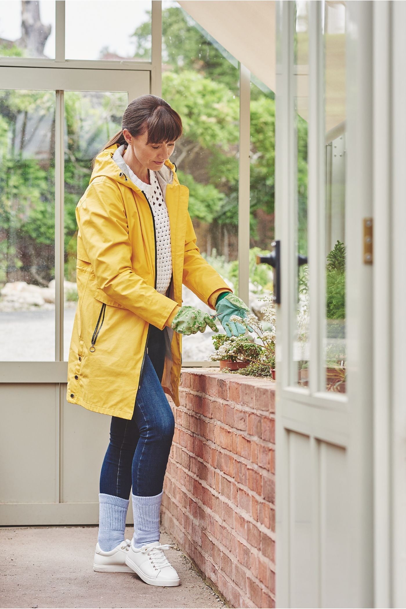 HJ Hall Cotton Garden Sock in Blue – gardening lifestyle shot
