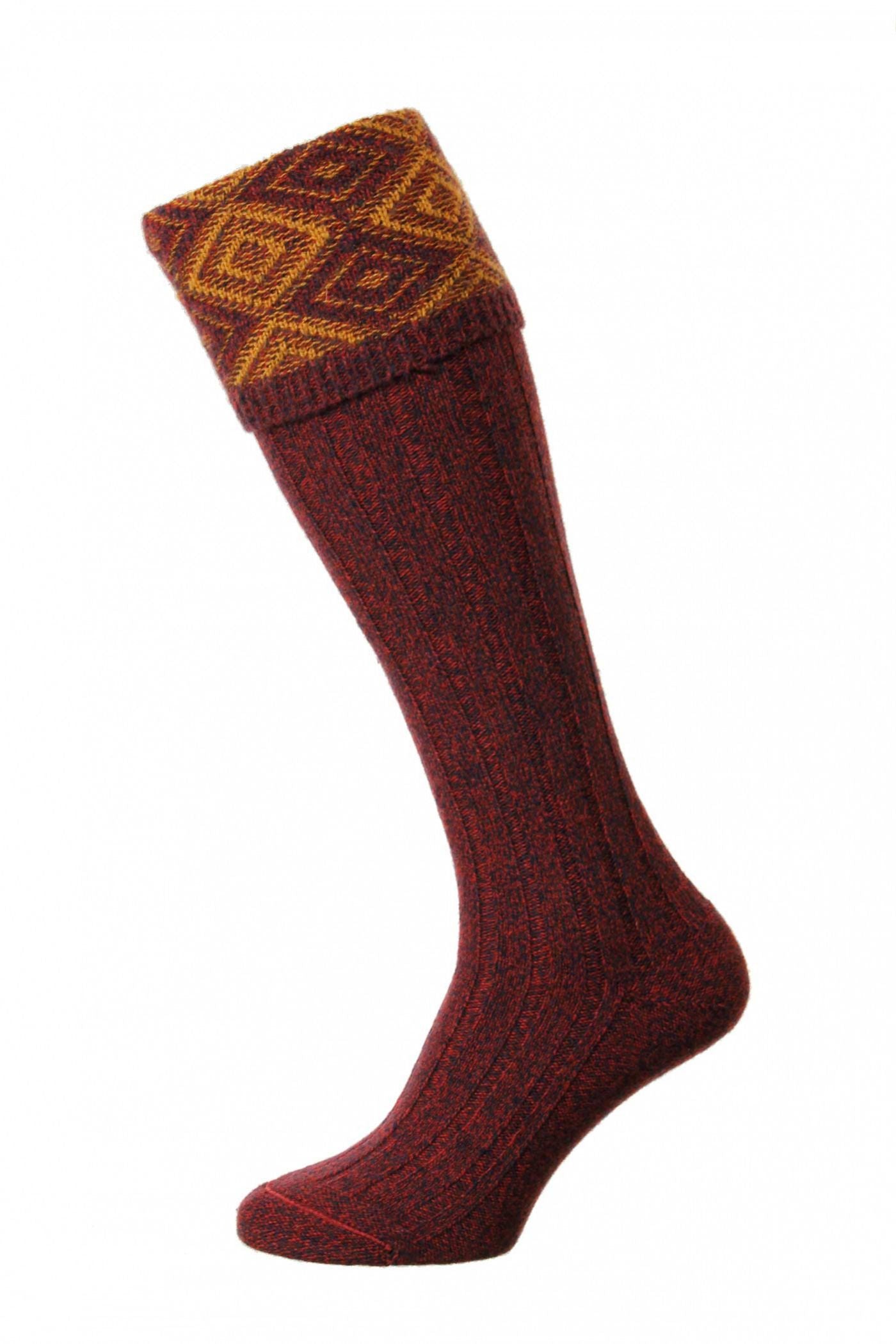 HJ Hall Diamond Texture Shooting Socks - Duncliffe in Chestnut Marl
