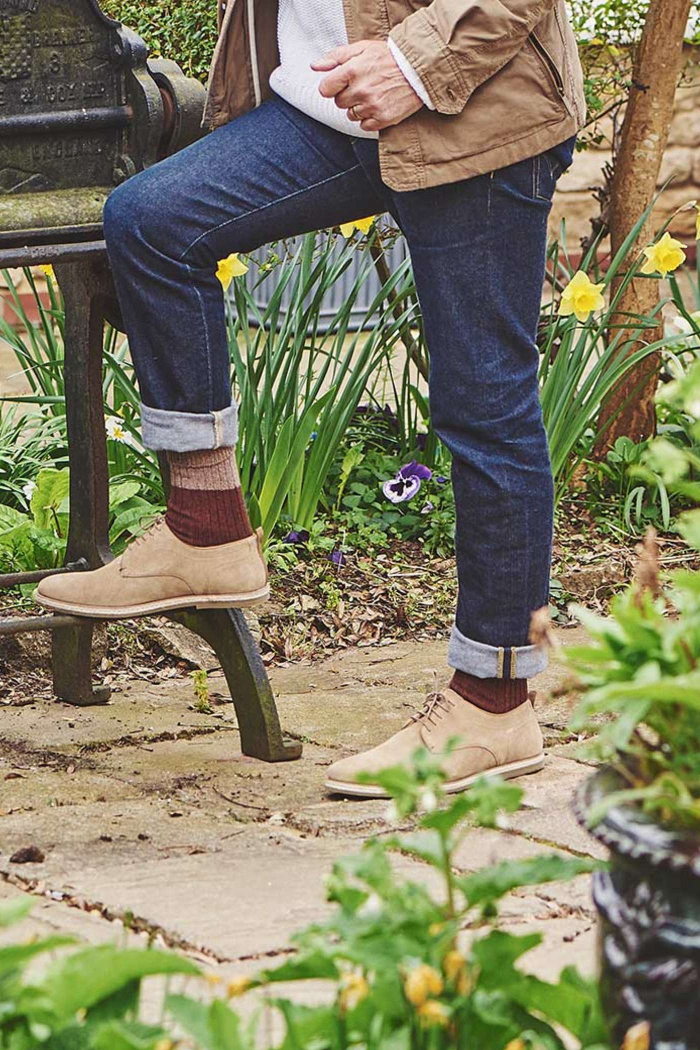 HJ Hall Chunky Cotton Socks - Pinewood in Red – lifestyle styling shot