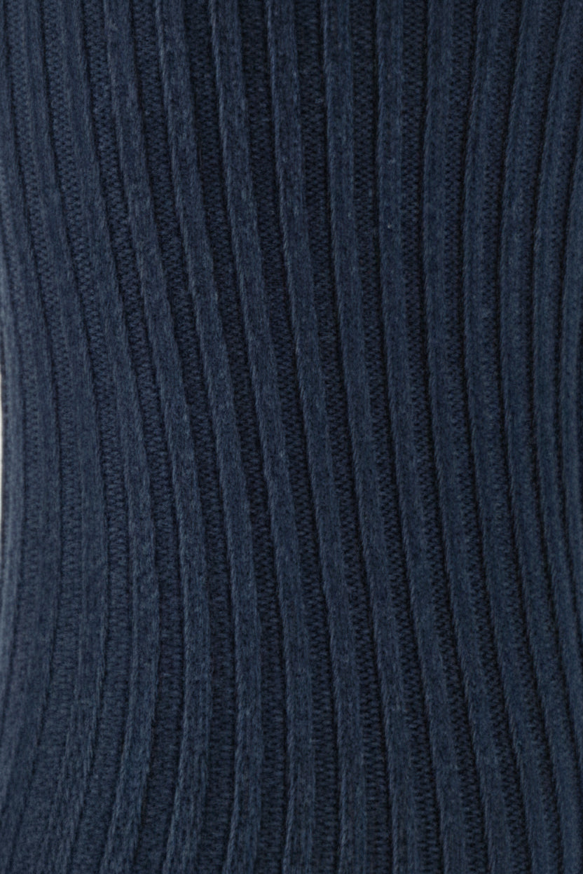 HJ Hall Women's Ribbed Cotton Softop Socks in Navy – pattern close-up