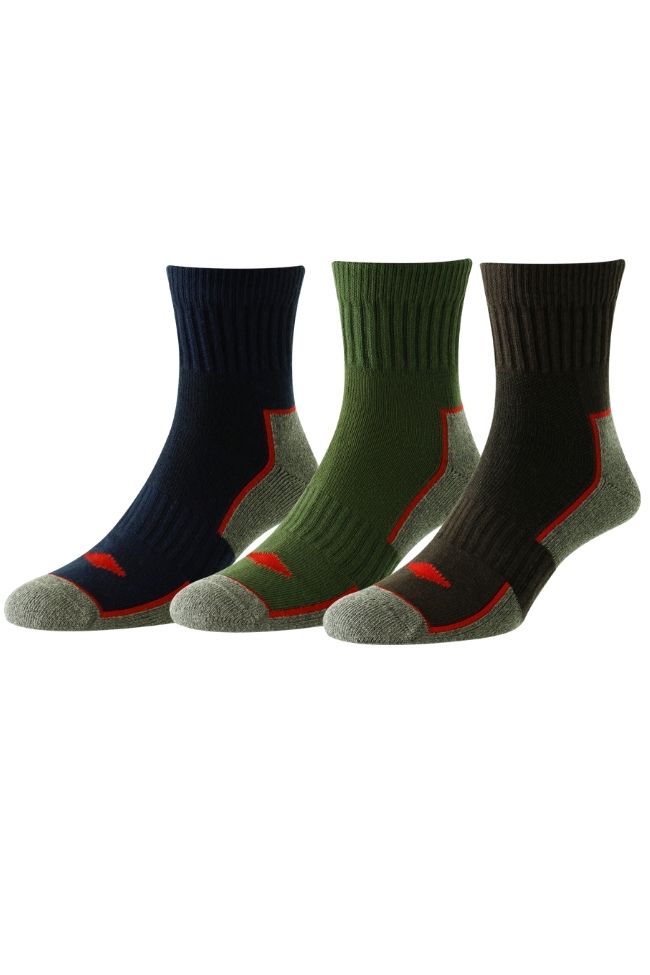 HJ Hall Men's Brown Mix Cotton Comfort Top Crew Work Socks - 3-Pair Pack in Brown/Green/Navy