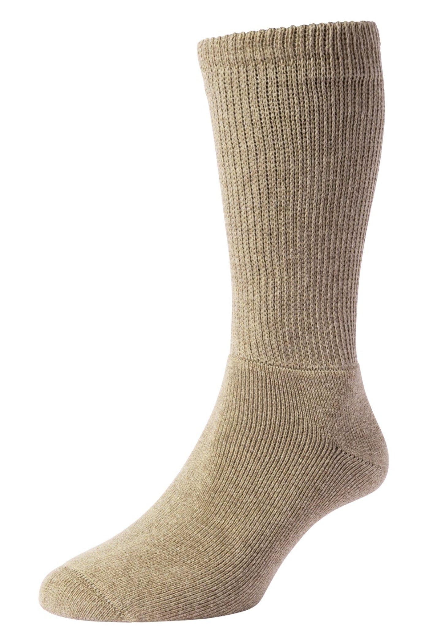 HJ Hall Men's Diabetic Mid-Calf Cotton Men's Socks in Oatmeal
