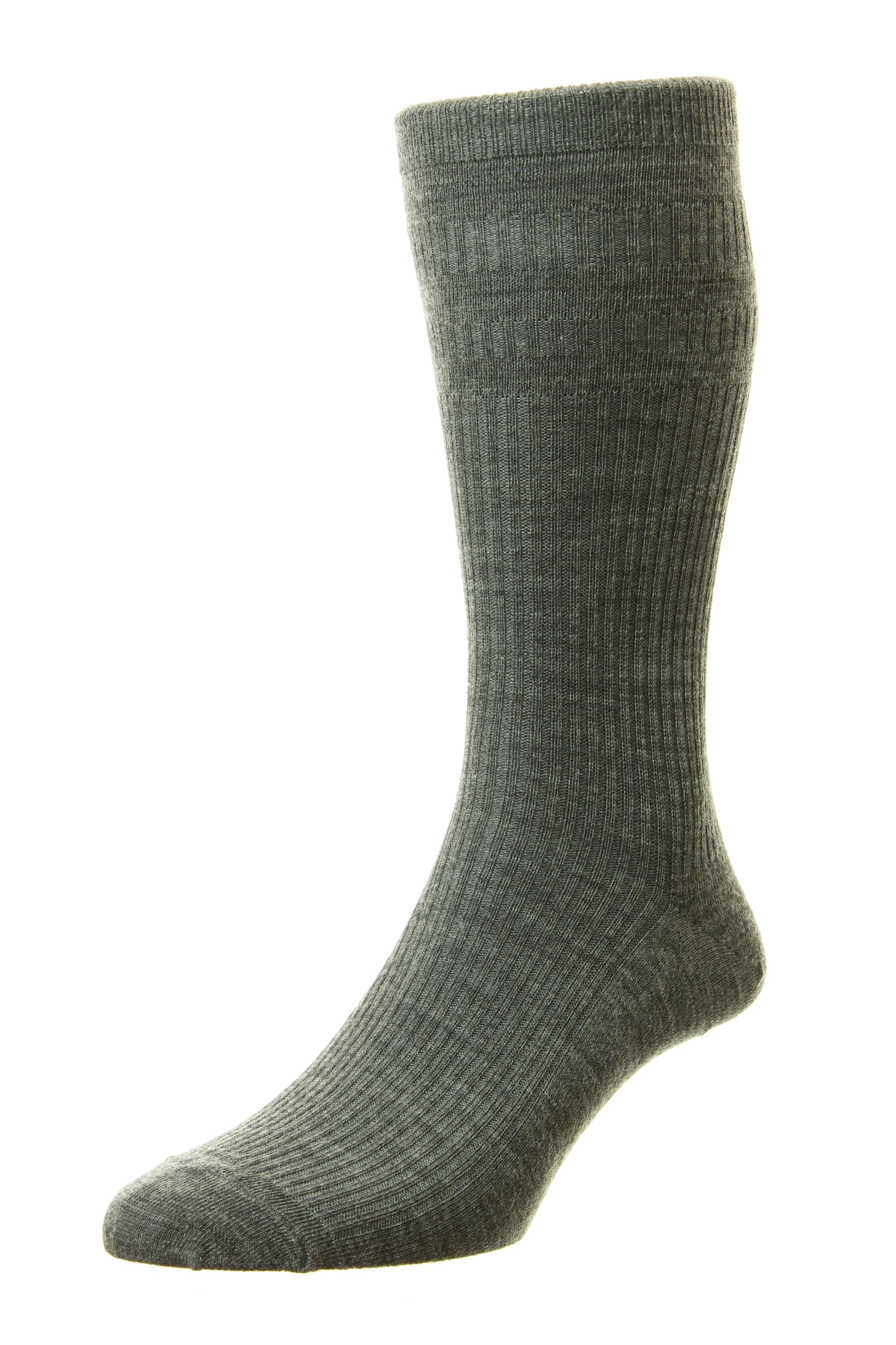 HJ Hall Men's Extra-Wide Wool Softop Socks in Mid Grey
