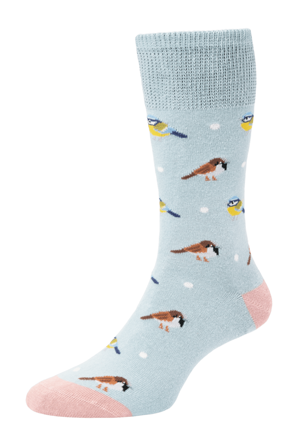 HJ Hall Women's Birds Motif Cotton Comfort Top Socks in Duck Egg