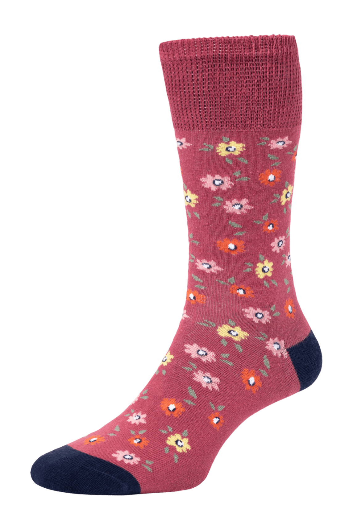 HJ Hall Women's Floral Cotton Comfort Top Socks in Dusky Rose