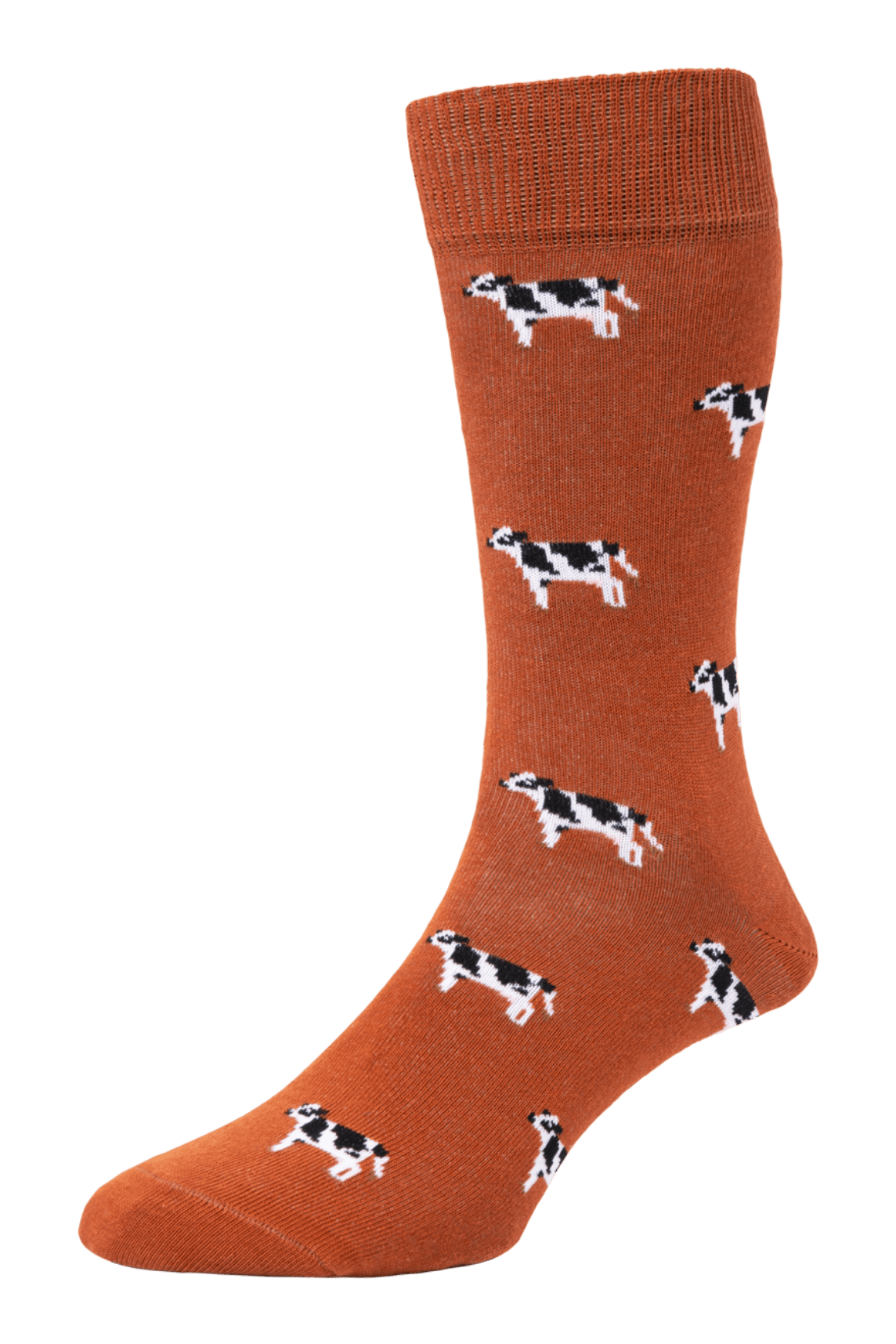 HJ Hall Men's Cow Motif Cotton Socks in Russet
