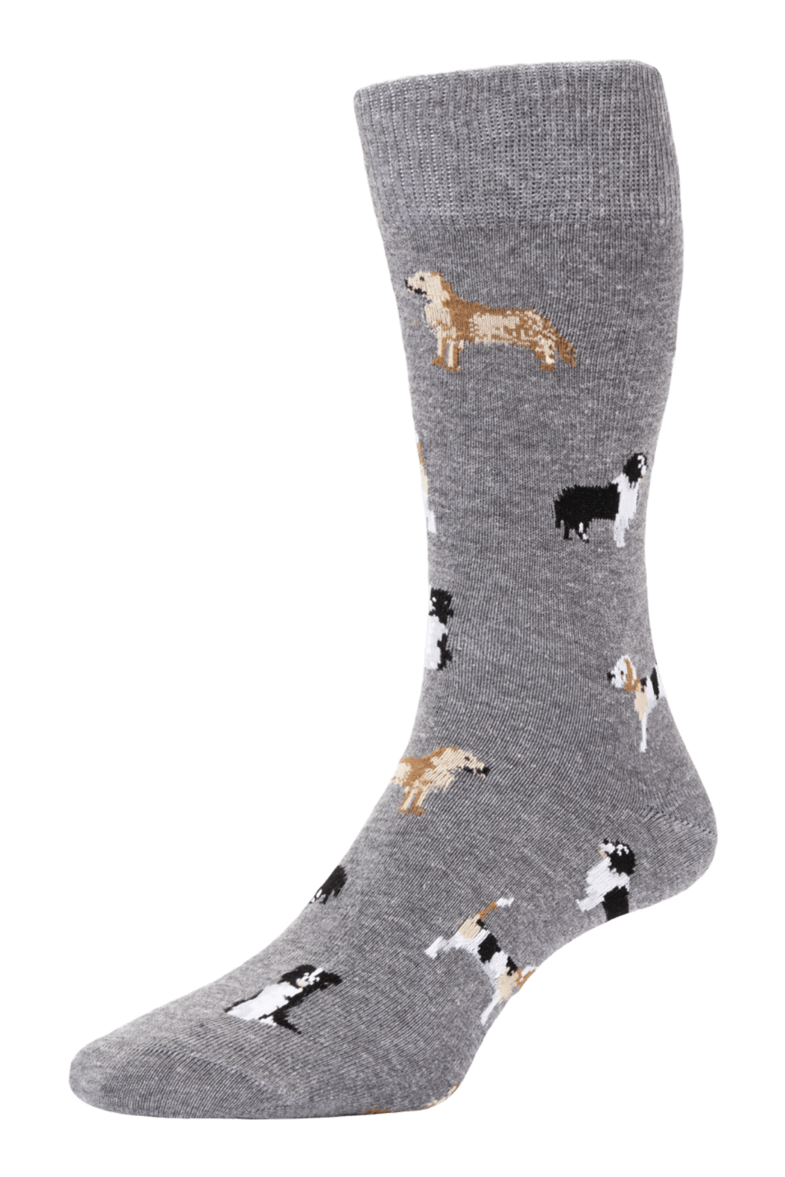 HJ Hall Men's Country Dogs Motif Cotton Socks in Mid Grey Melange