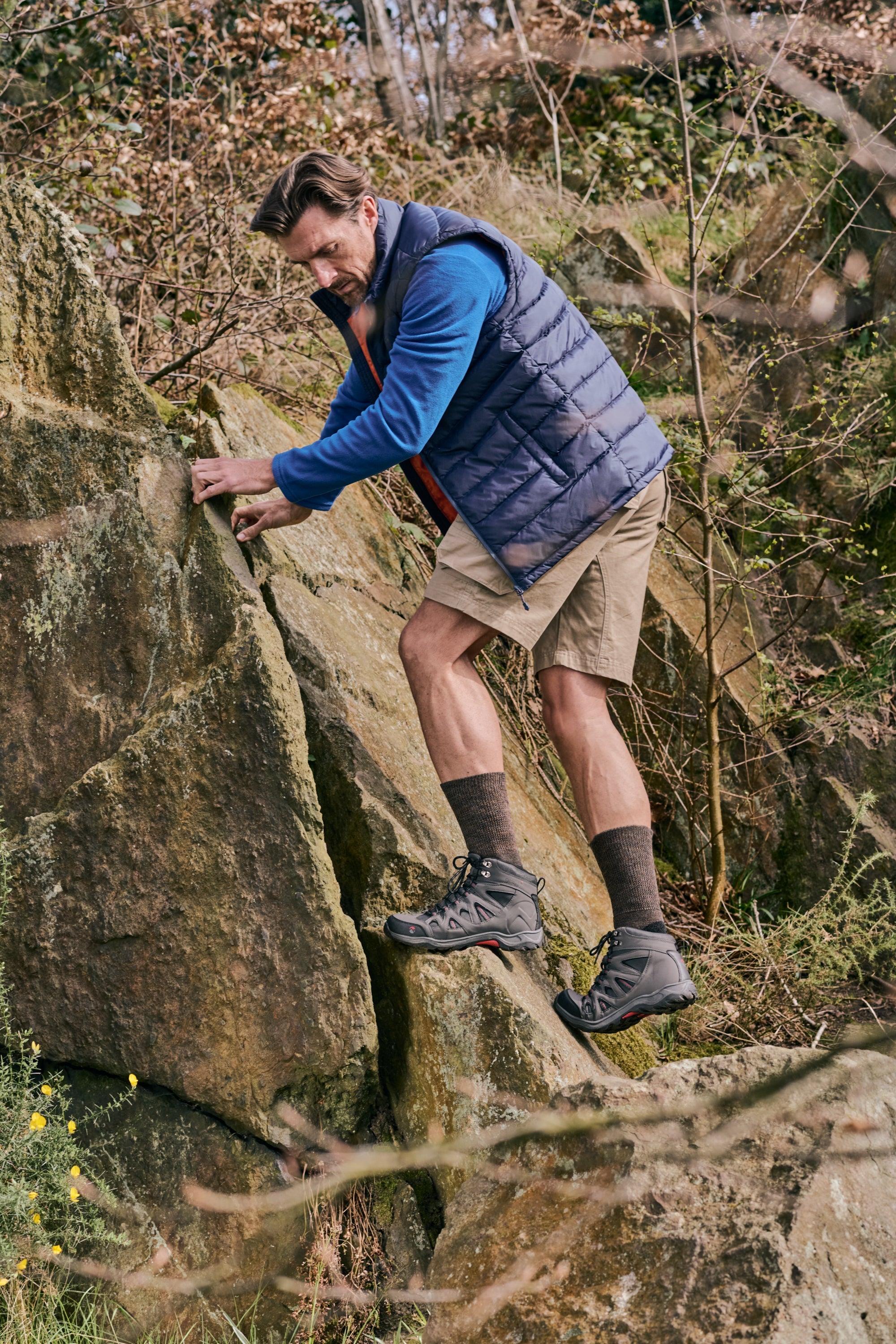 HJ Hall Thermal Wool Comfort Top Hiking Socks - Technical Rambler in Brown – alternate view