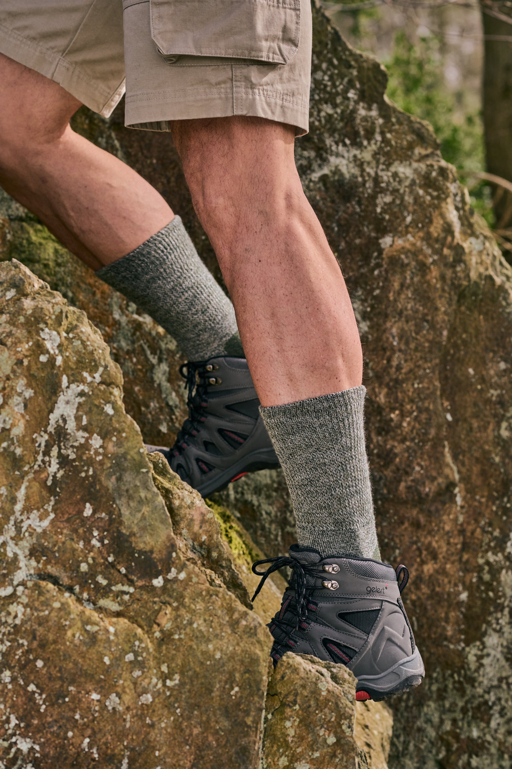 HJ Hall Thermal Wool Comfort Top Hiking Socks - Technical Rambler in Green – alternate view