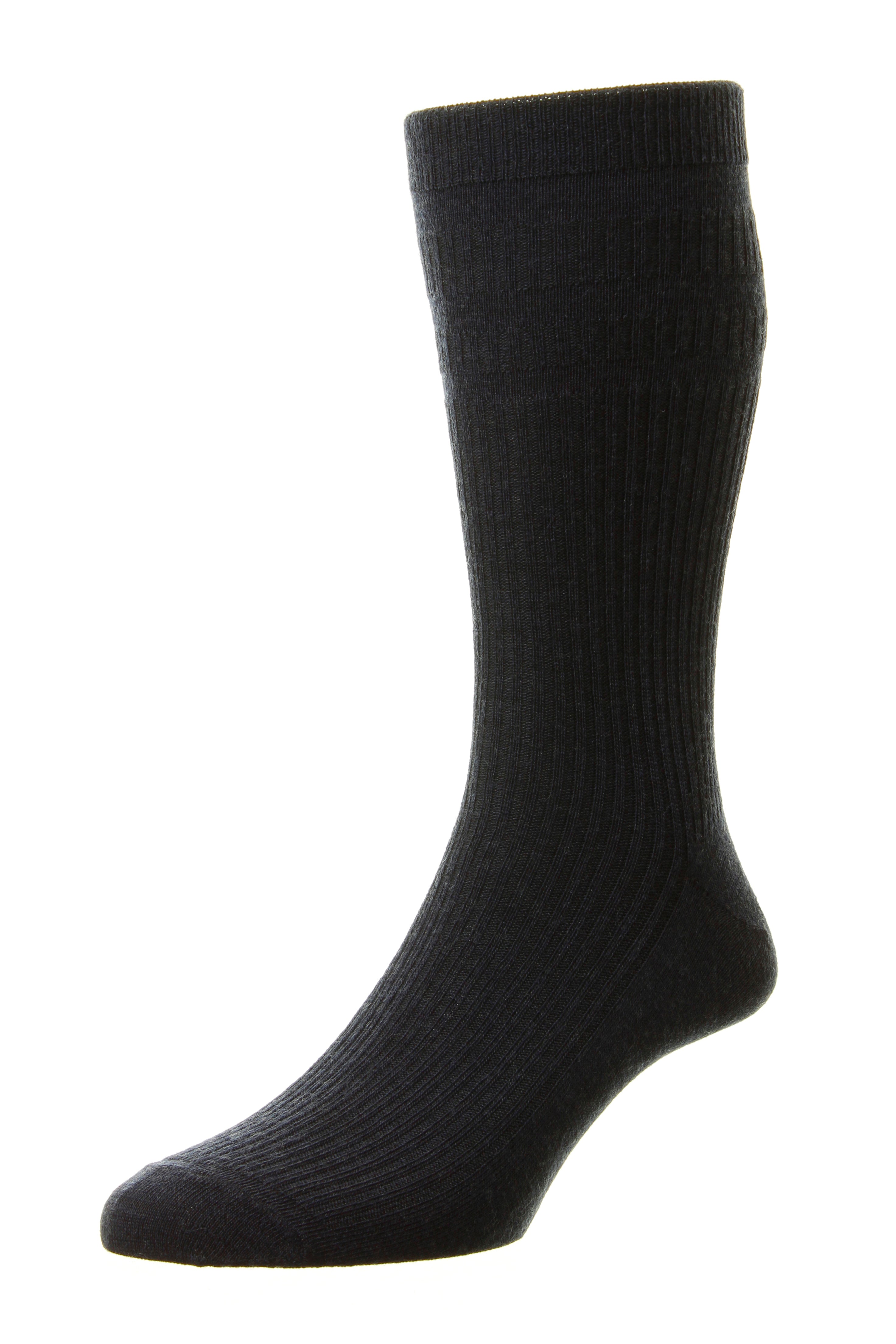 HJ Hall Men's Ribbed Wool Softop Socks in Dark Navy