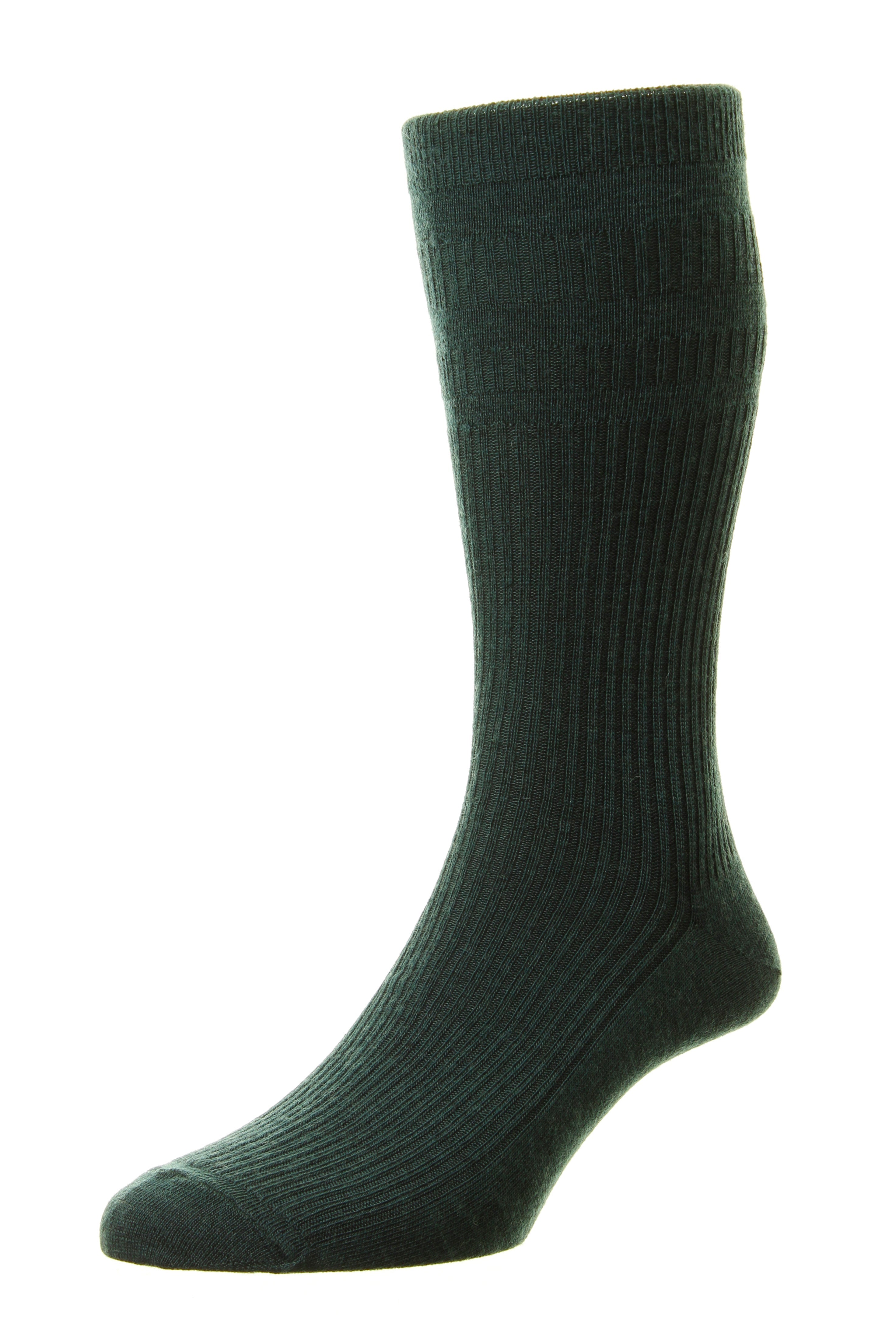 HJ Hall Men's Ribbed Wool Softop Socks in Dark Green
