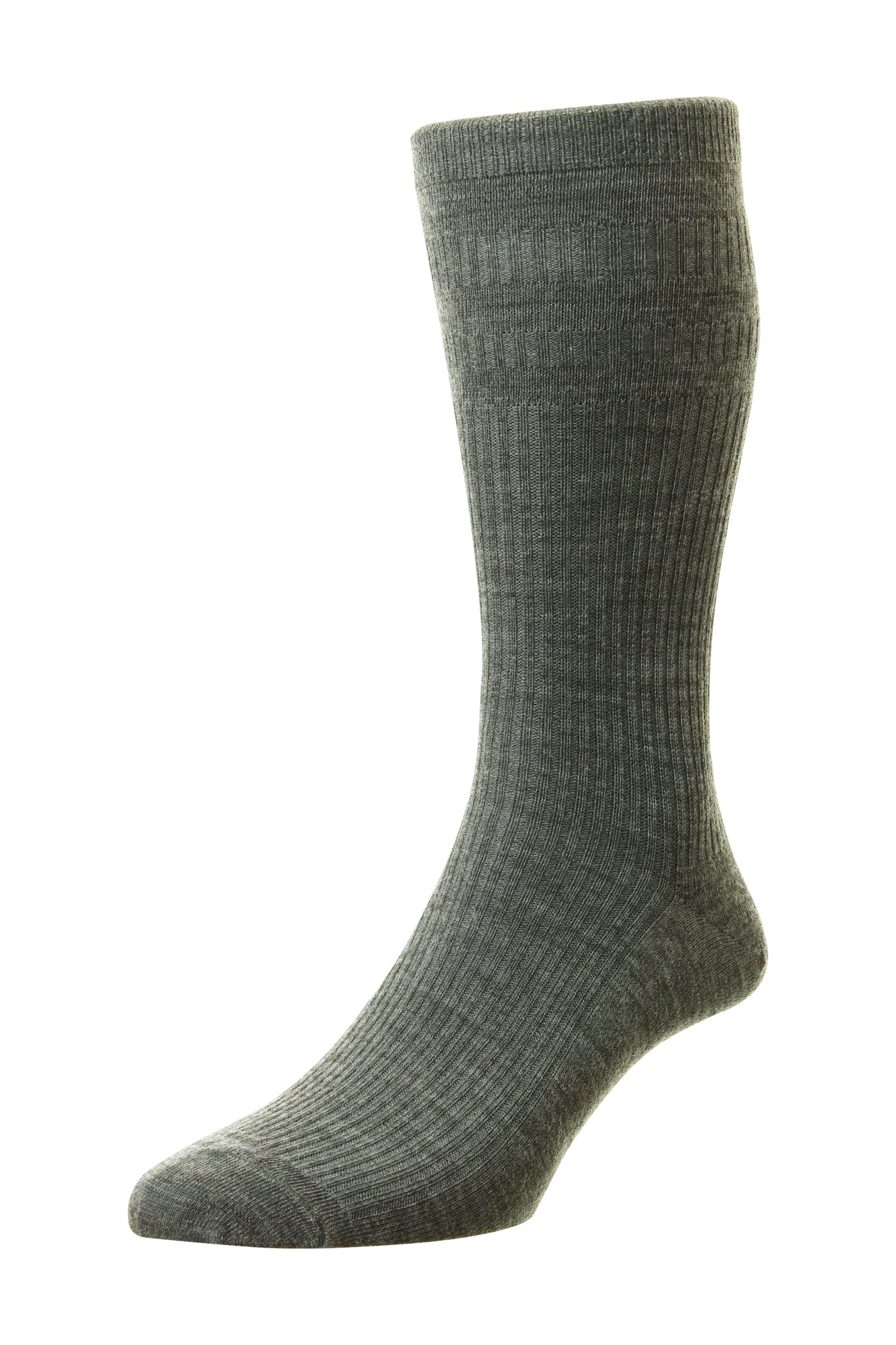 HJ Hall Men's Ribbed Wool Softop Socks in Mid Grey