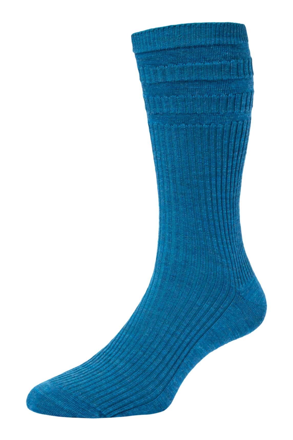 HJ Hall Men's Ribbed Wool Softop Socks in Petrol Blue