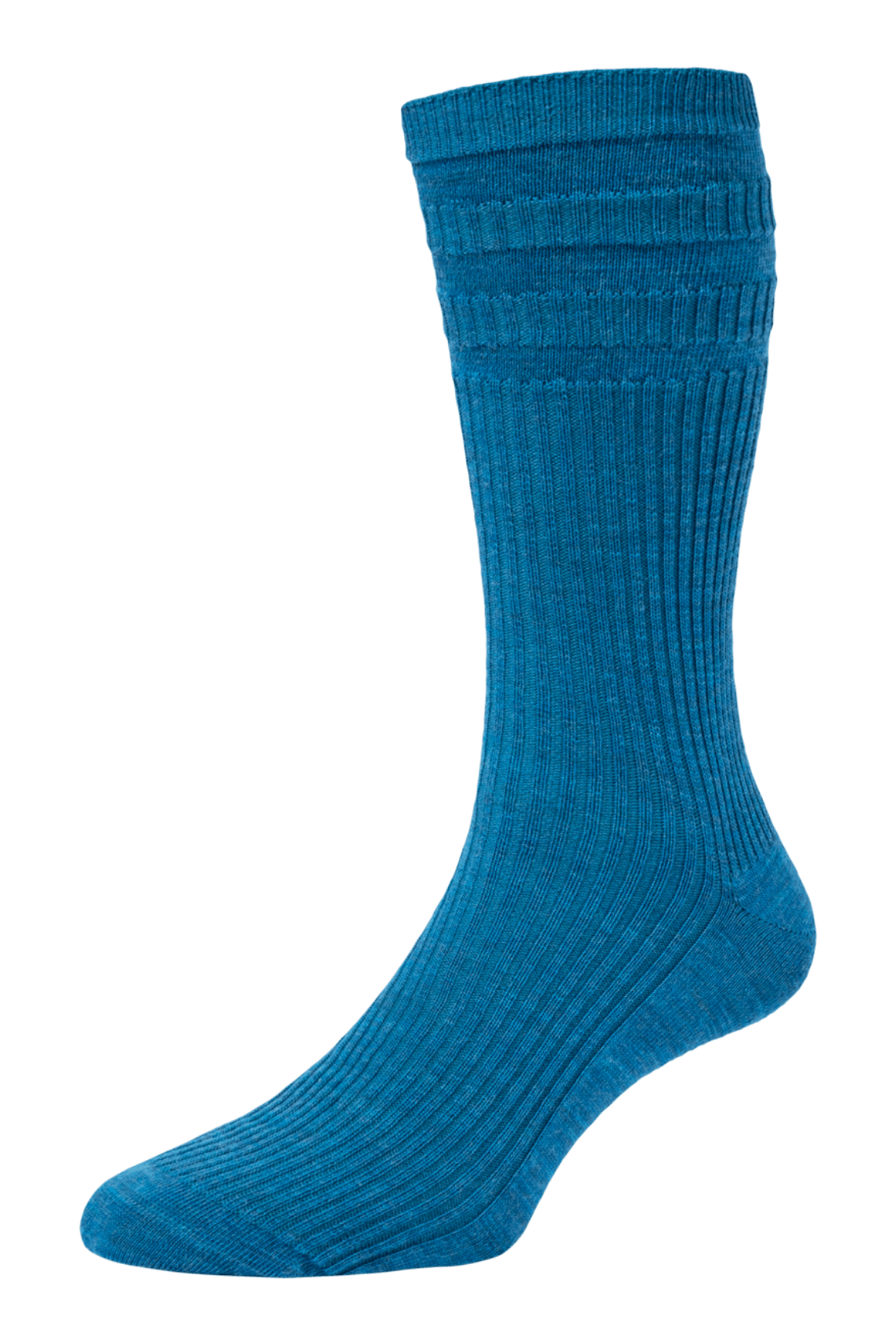 HJ Hall Men's Ribbed Wool Softop Socks in Petrol Blue