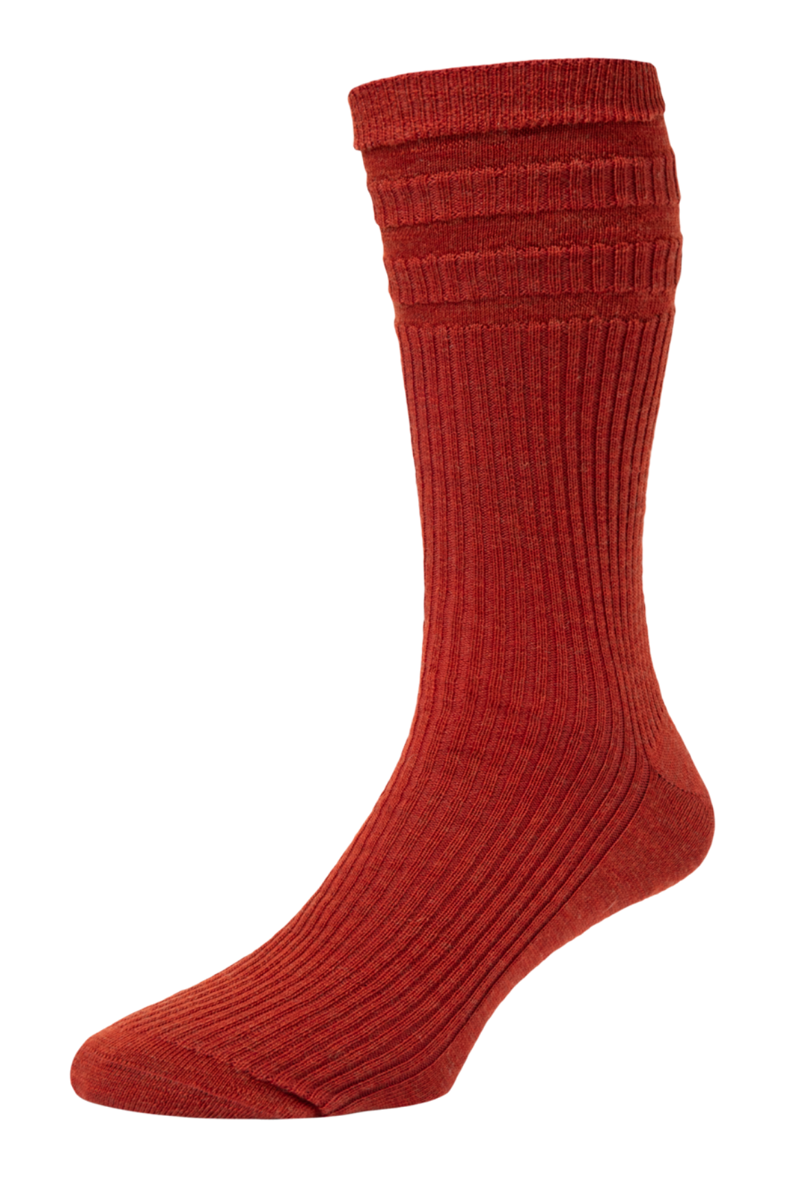 HJ Hall Men's Ribbed Wool Softop Socks in Russet