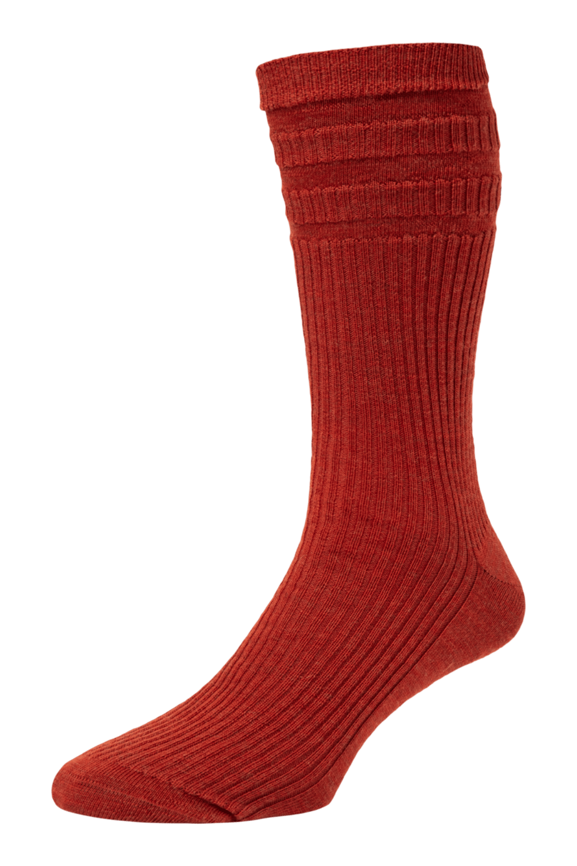 HJ Hall Men's Ribbed Wool Softop Socks in Russet