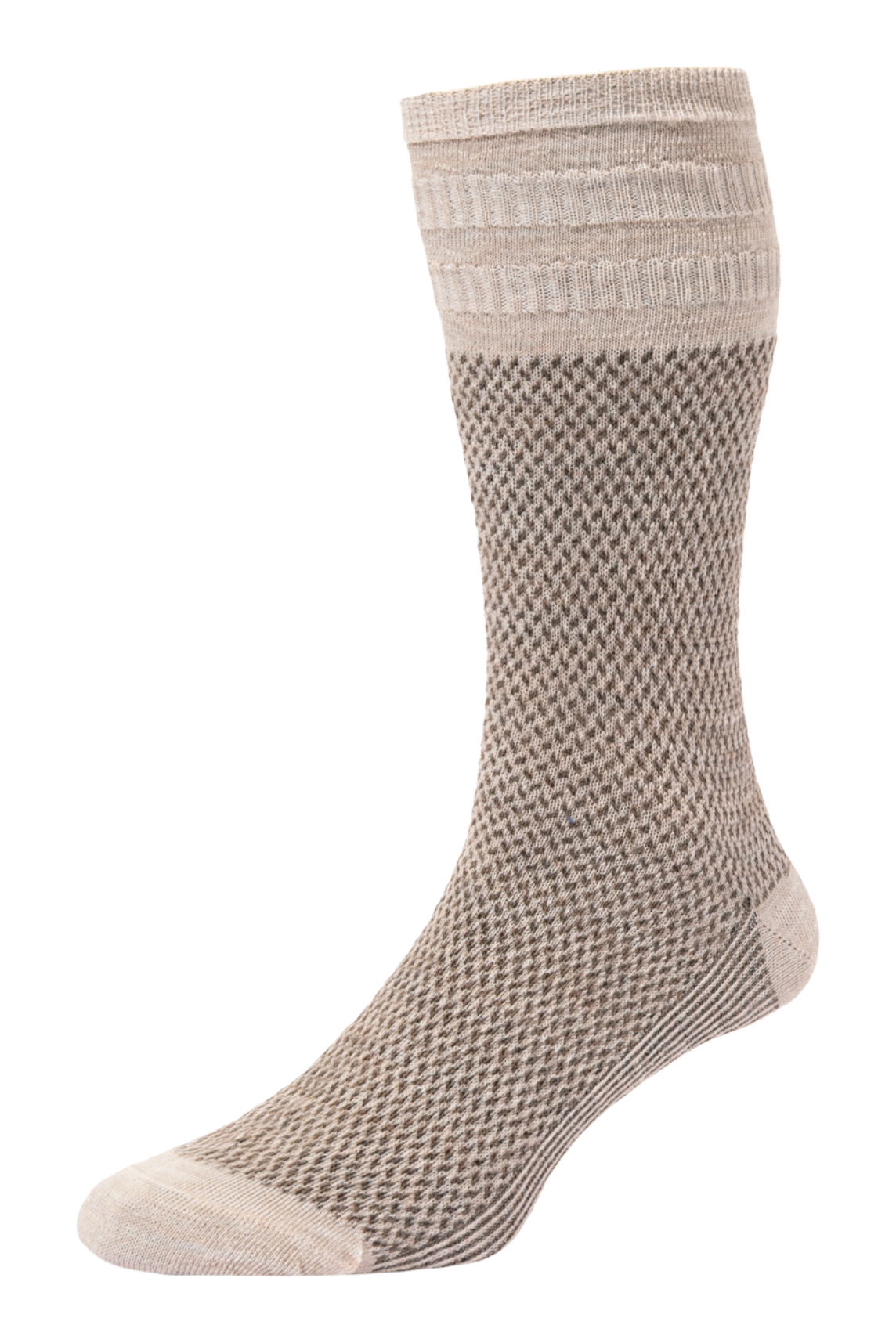 HJ Hall Men's Jacquard Wool Softop Socks in Oatmeal