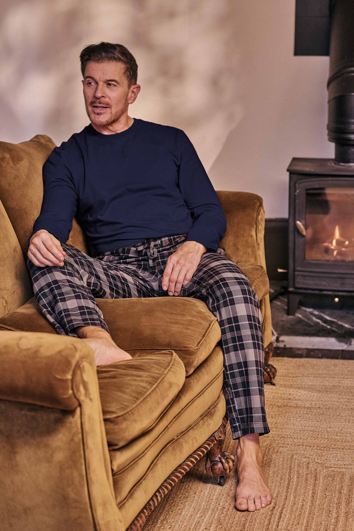 Men's Long Sleeve Jersey & Check Bottoms Pyjama Set