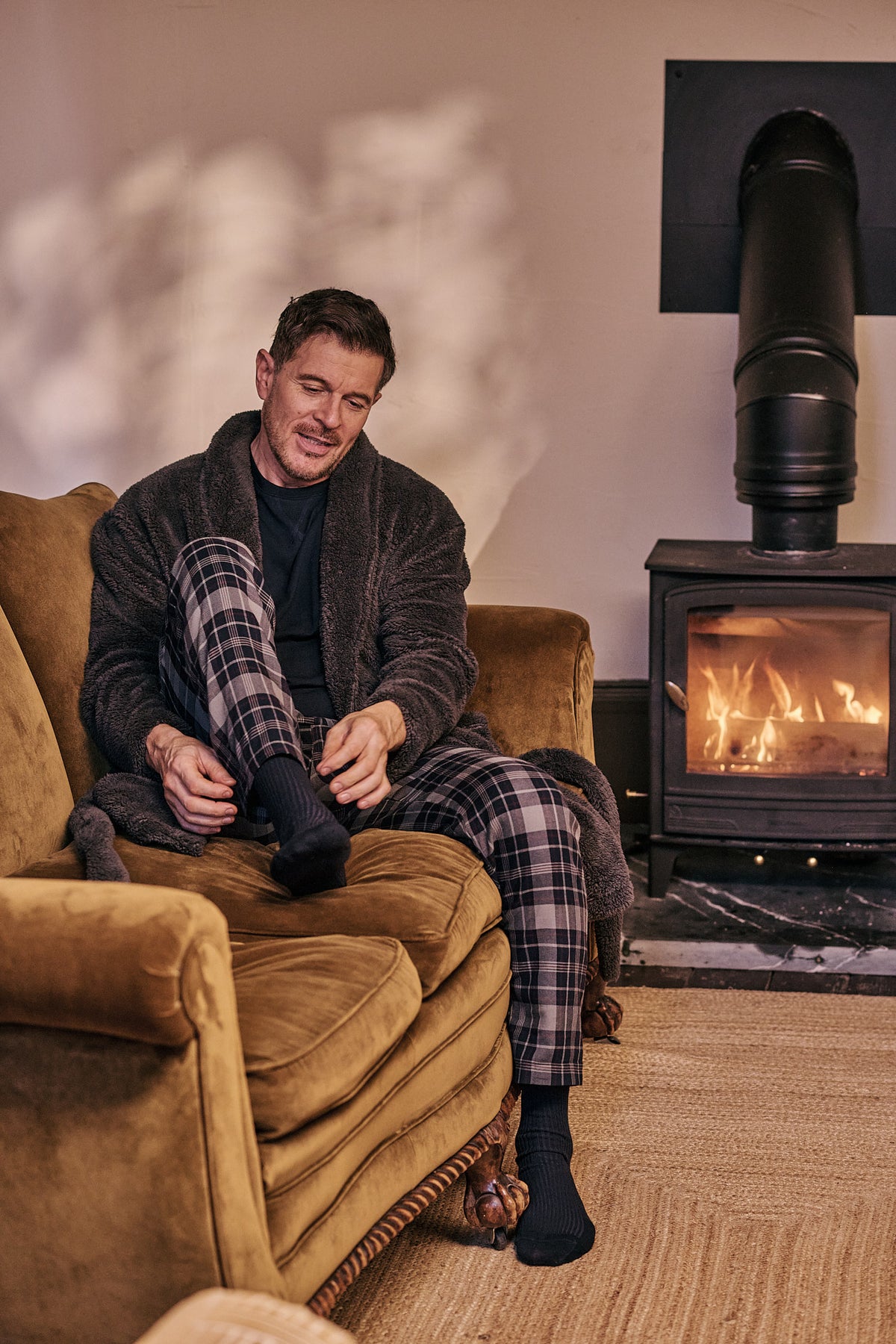 Men's Long Sleeve Jersey & Check Bottoms Pyjama Set