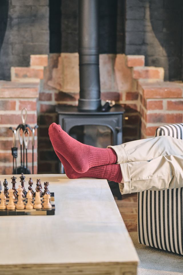 HJ Hall Men's Ribbed Wool Softop Socks Red Lifestyle Close Up