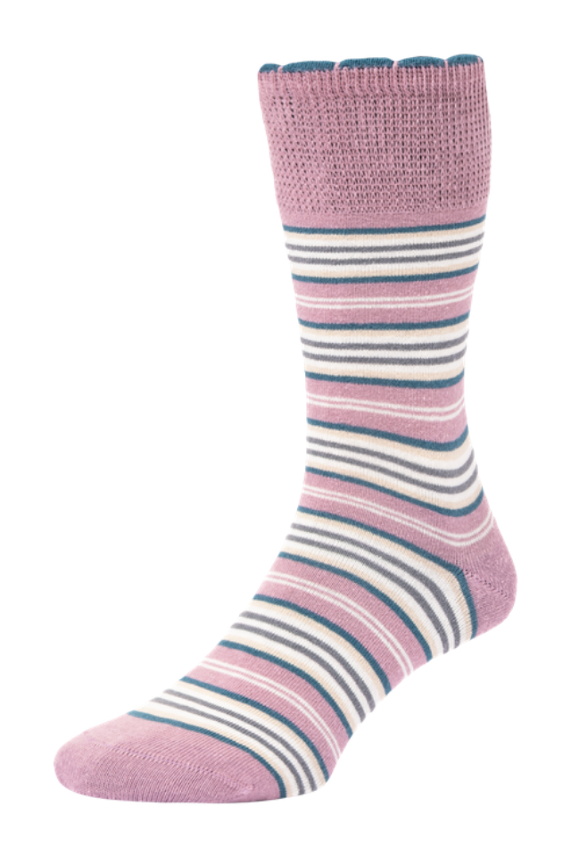 HJ Hall Women's Varied Stripe Cotton Comfort Top Socks in Orchid