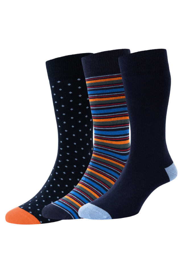 Men's Stripe & Spot Cotton Socks - 3-Pair Pack