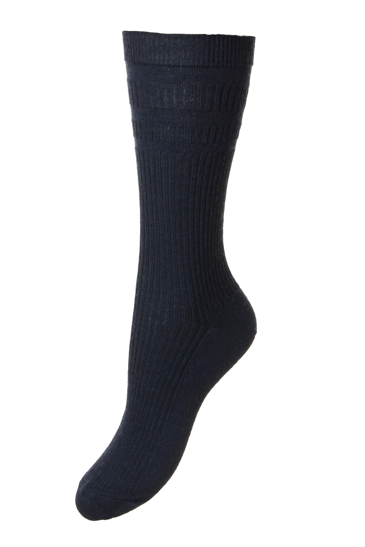 HJ Hall Women's Ribbed Wool Softop Socks in Dark Navy