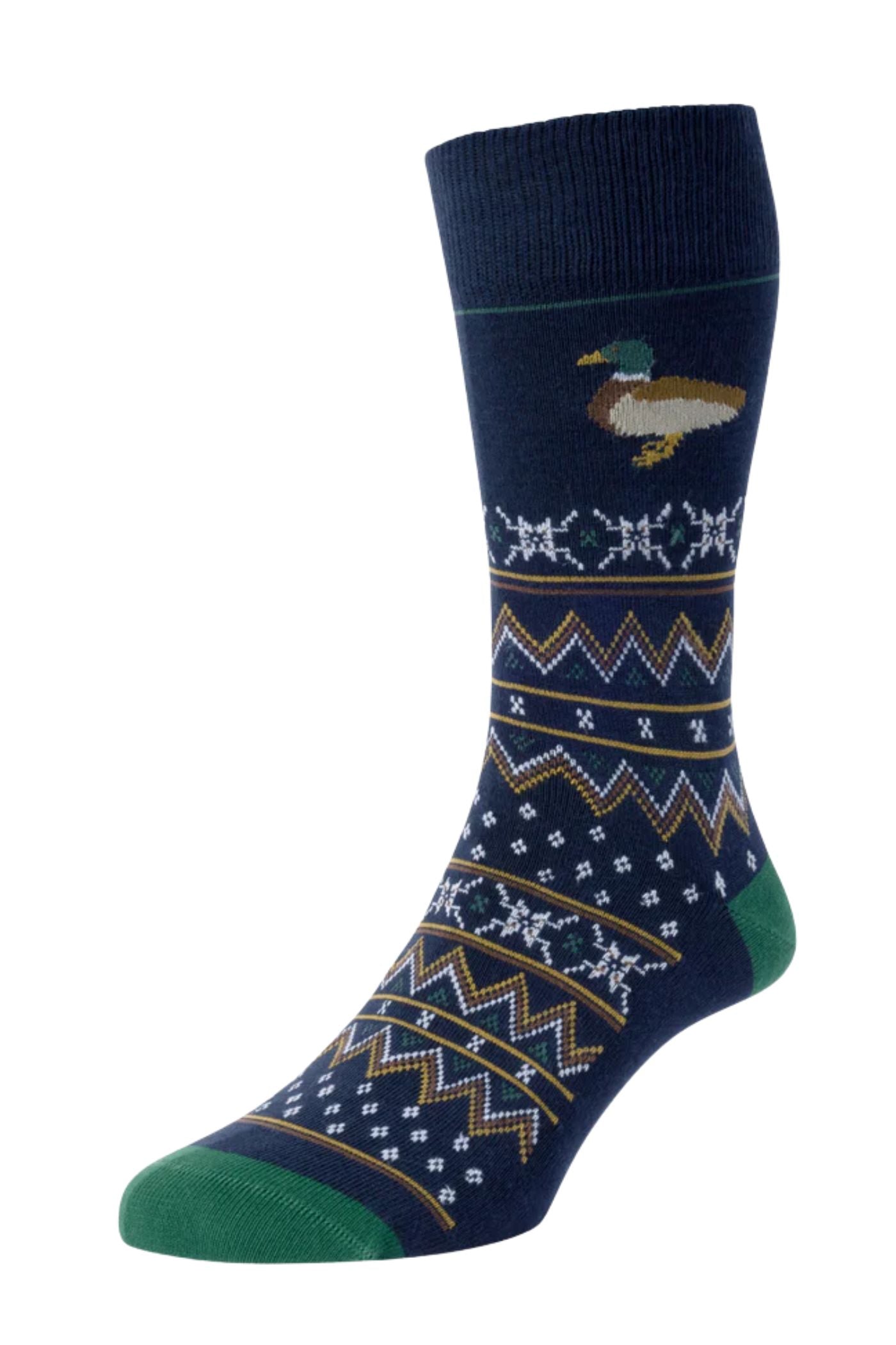 HJ Hall Men's Country Animal Fairisle Cotton Socks in Navy