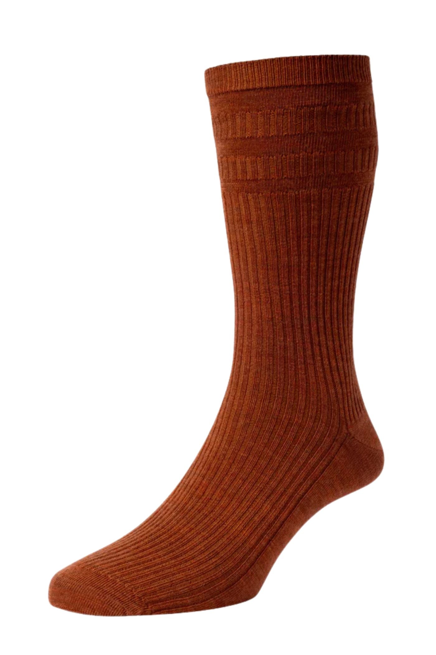 HJ Hall Men's Ribbed Wool Softop Socks in Burnt Orange