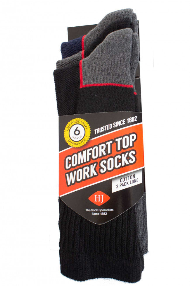 HJ Hall Men's Long Cotton Comfort Top Work Socks - 3 Pair Pack – alternate view
