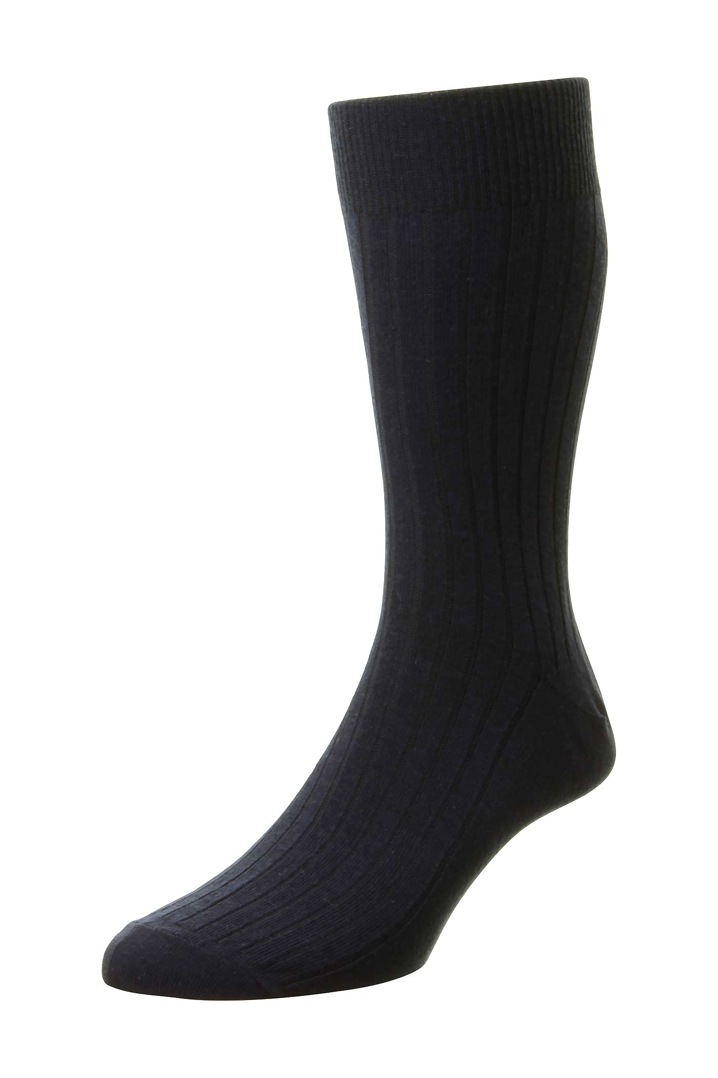 HJ Hall Men's Plain Ribbed Cotton Socks in Dark Navy
