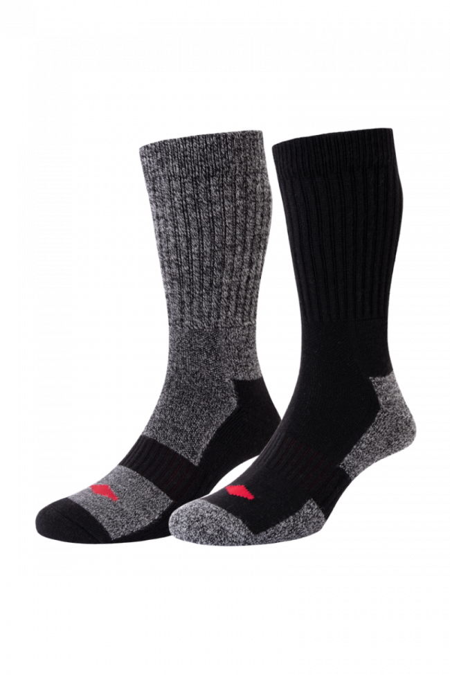 HJ Hall Men's Long Thermal Wool Comfort Top Work Socks - 2 Pair Pack in Black/Grey