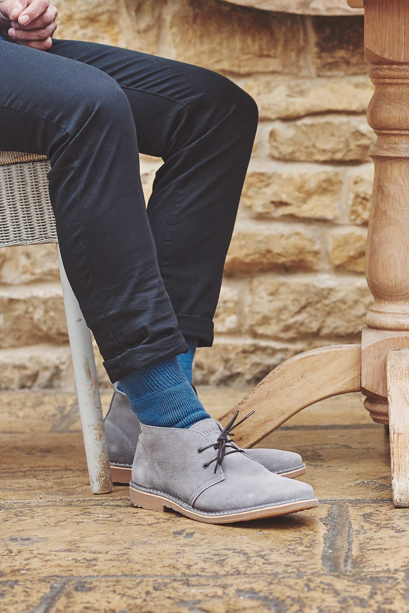 HJ Hall Diabetic Merino Wool Socks in Airforce – lifestyle shot