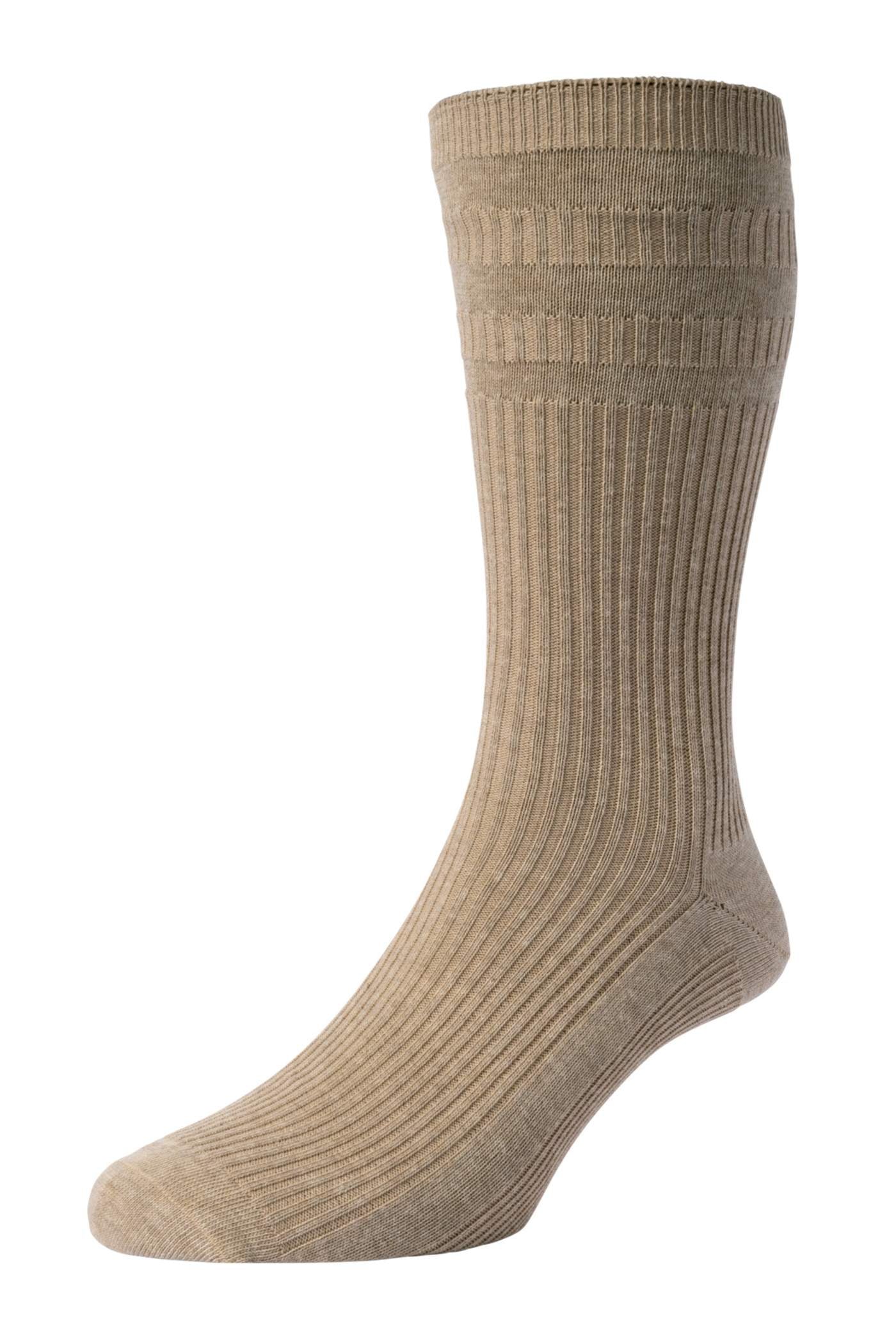 HJ Hall Men's Extra-Wide Cotton Softop Socks in Oatmeal Melange