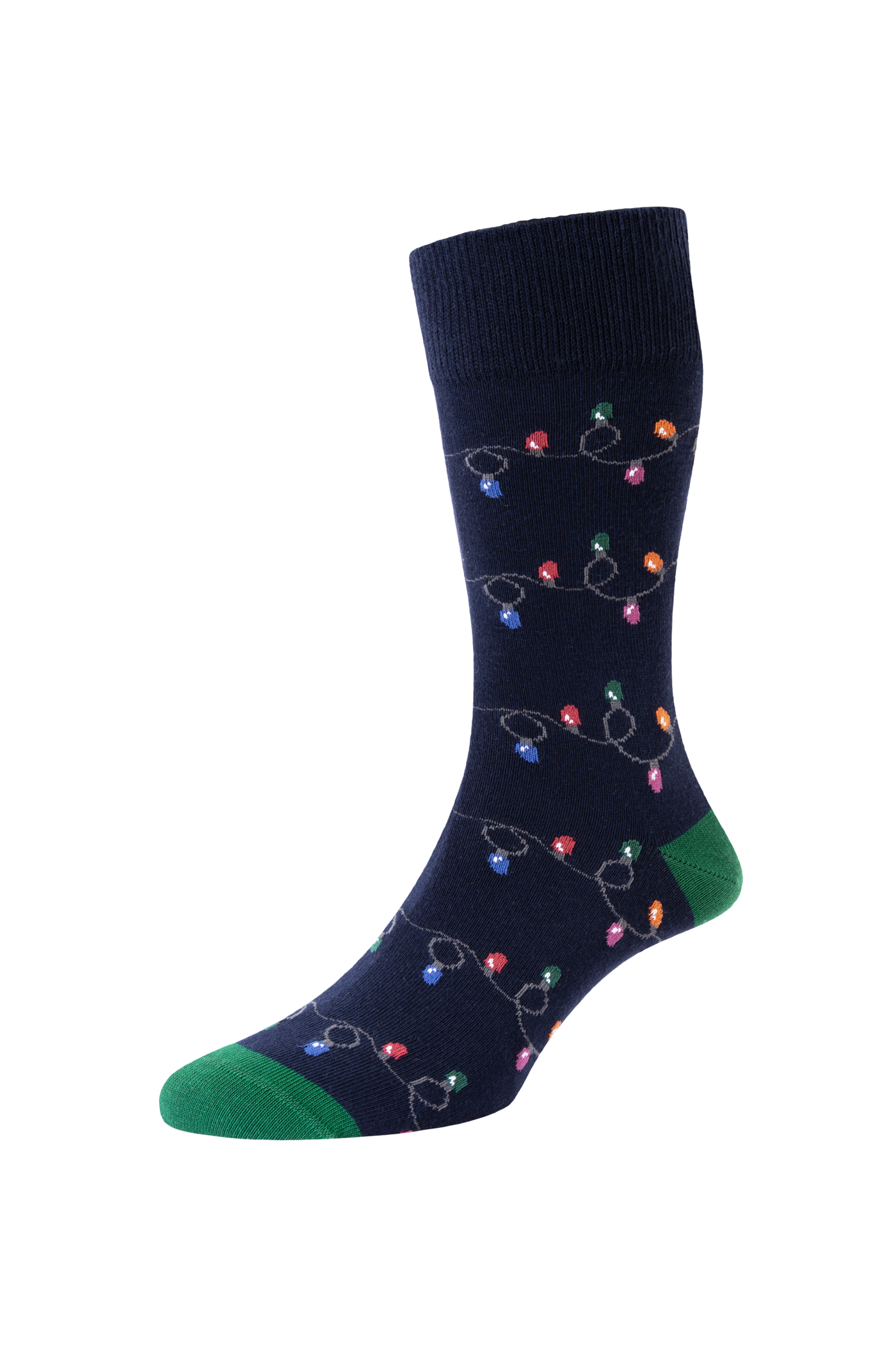 HJ Hall Men's Christmas Lights Motif Cotton Socks in Navy