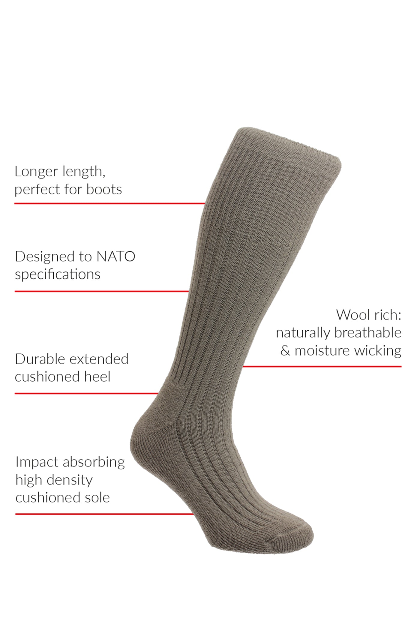 HJ Hall Men's Wool Work Boot Socks - Commando – product information graphic