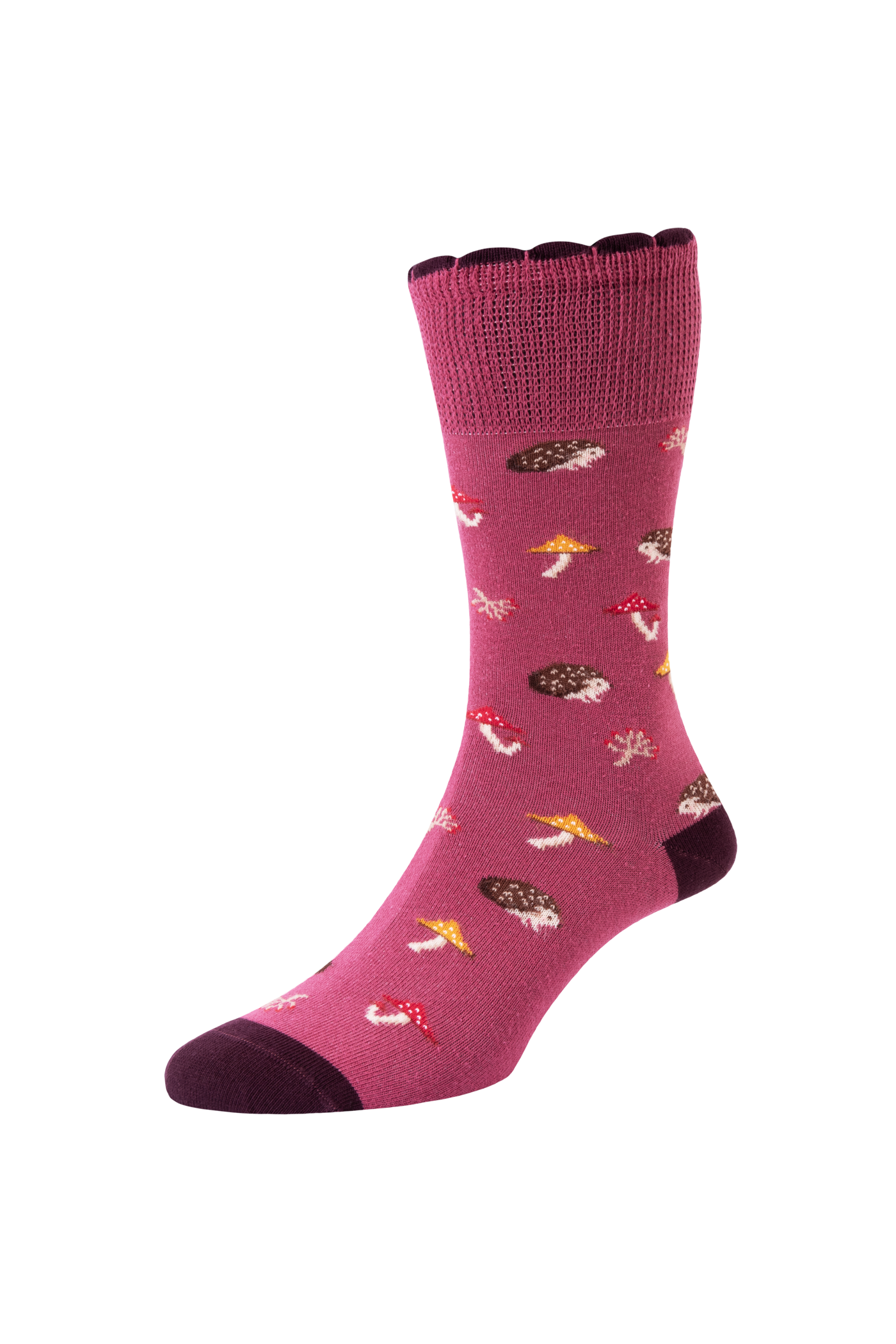 HJ Hall Women's Woodland Motif Cotton Comfort Top Socks in Dusky Pink