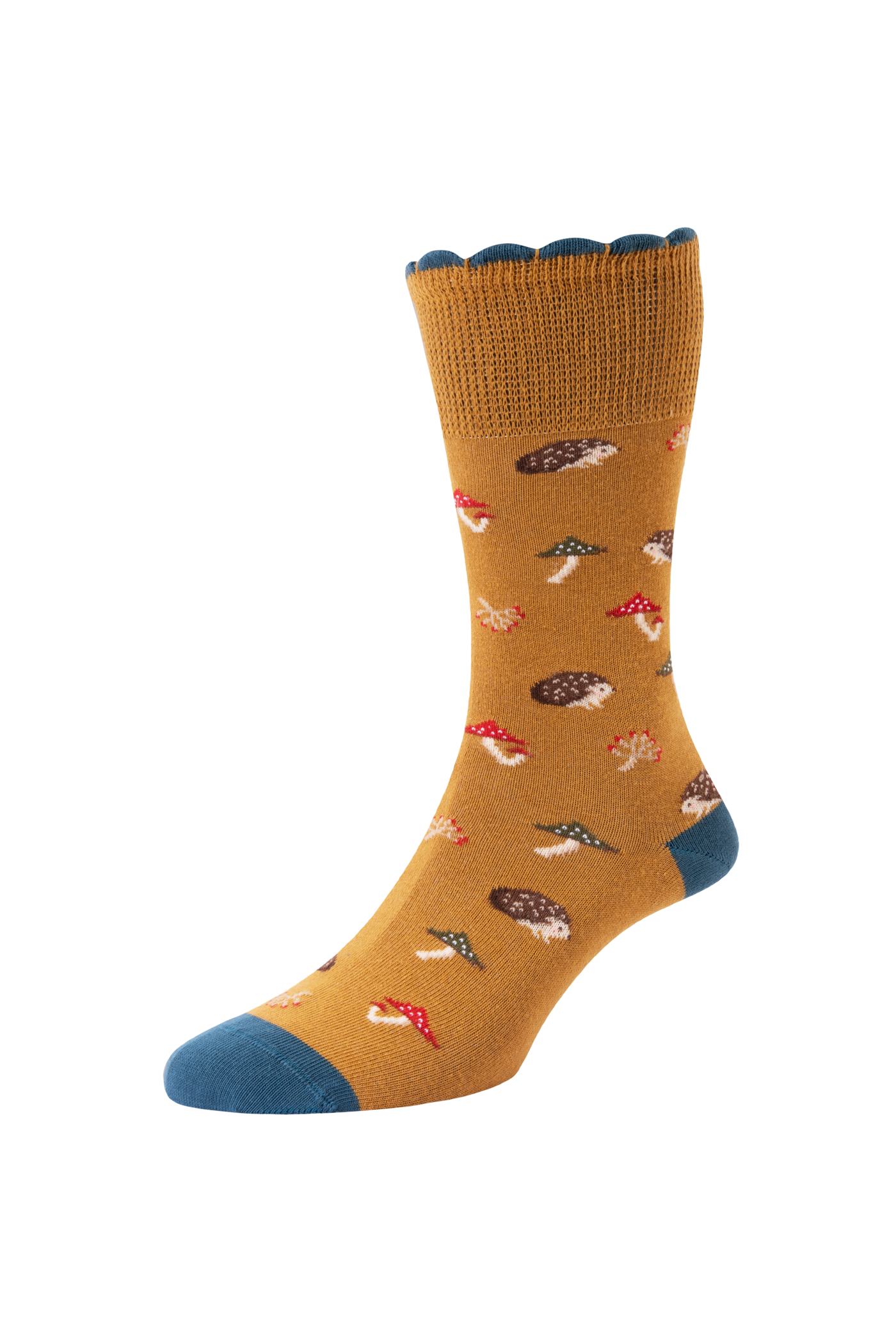 HJ Hall Women's Woodland Motif Cotton Comfort Top Socks in Ochre