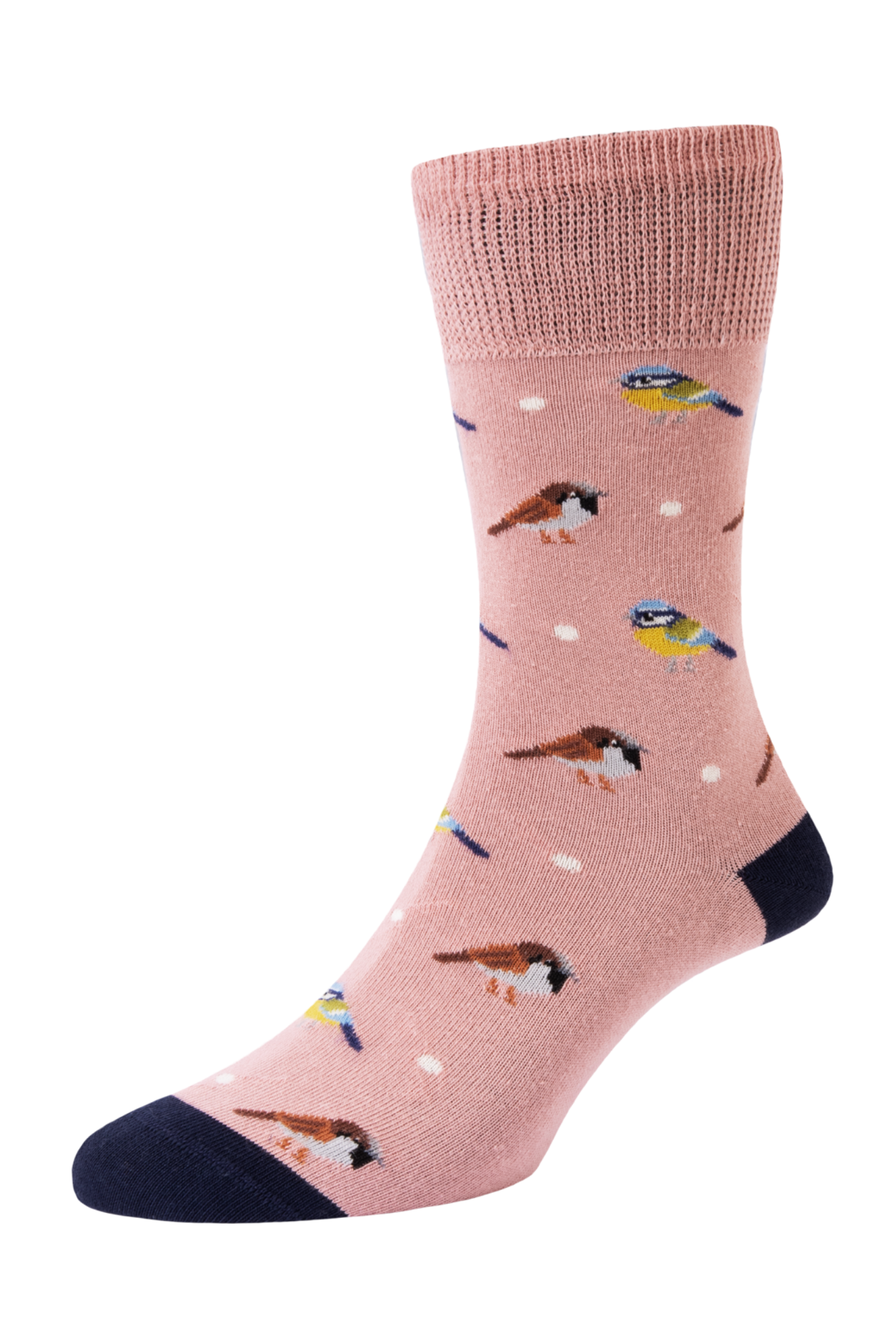 HJ Hall Women's Birds Motif Cotton Comfort Top Socks in Pink