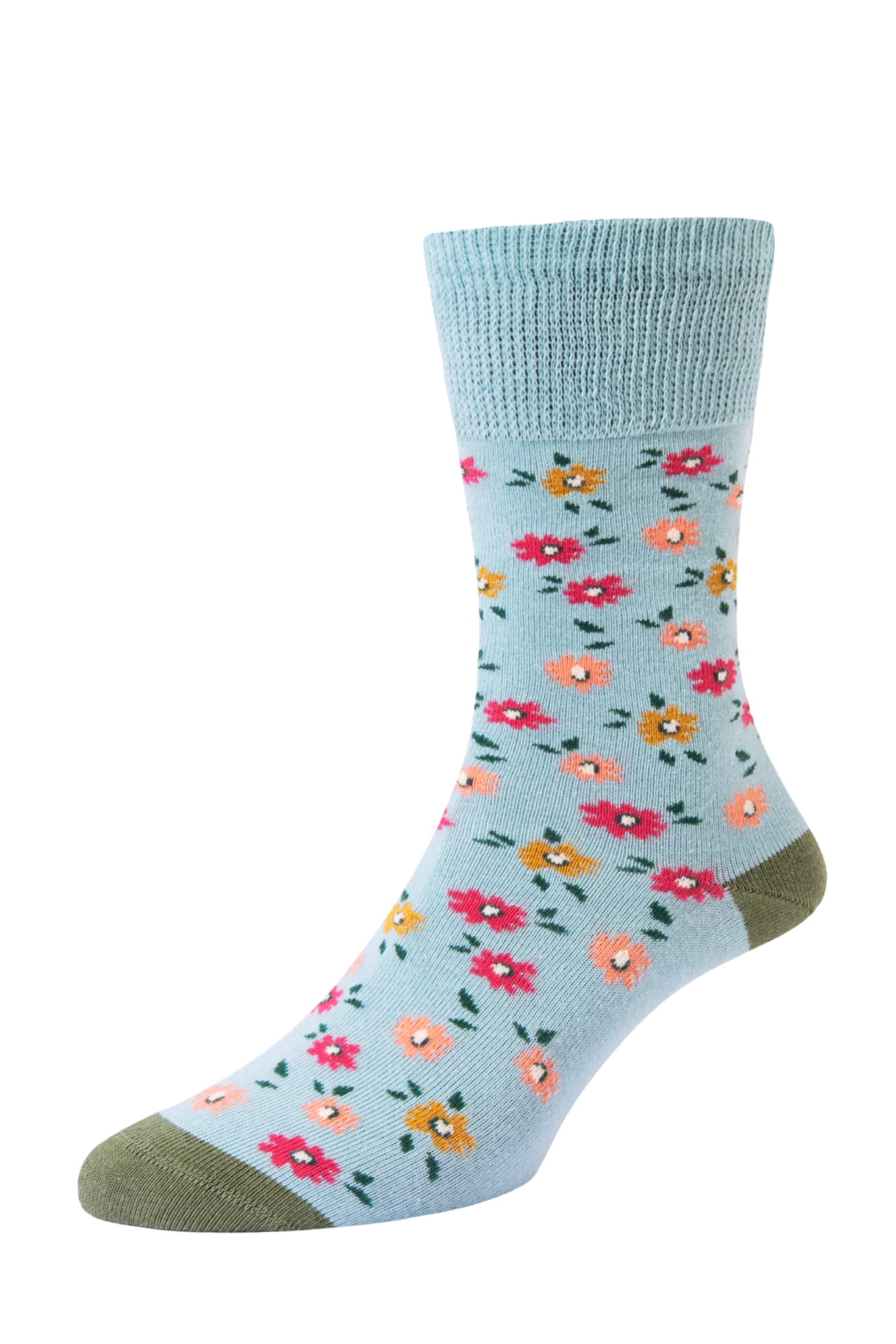 HJ Hall Women's Floral Cotton Comfort Top Socks in China Blue