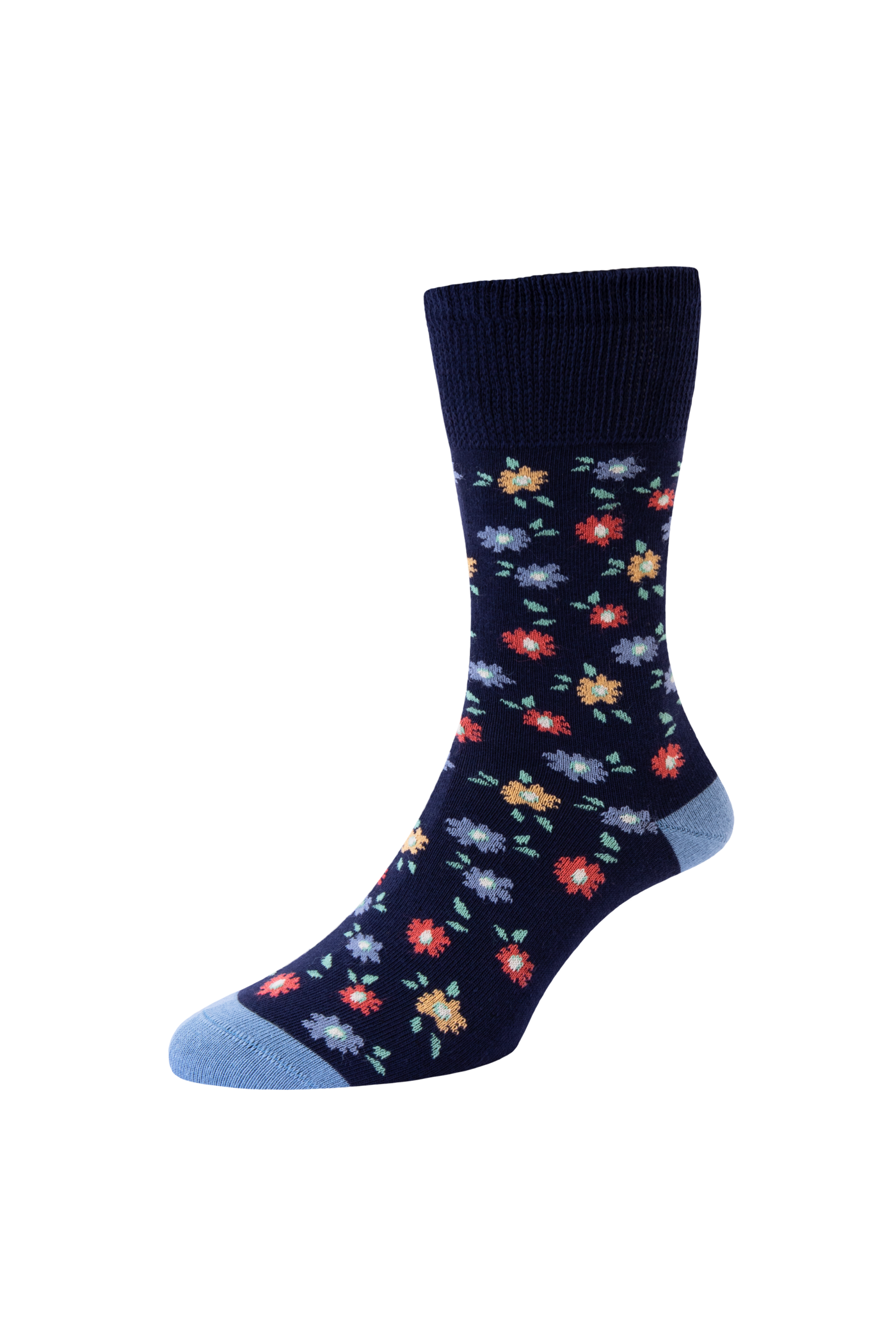 HJ Hall Women's Floral Cotton Comfort Top Socks in Navy