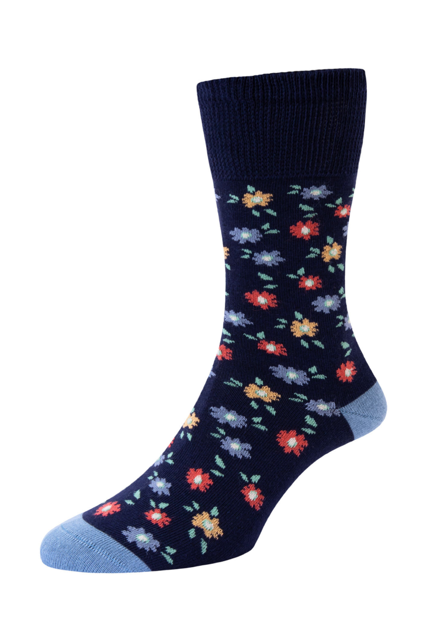 HJ Hall Women's Floral Cotton Comfort Top Socks in Navy