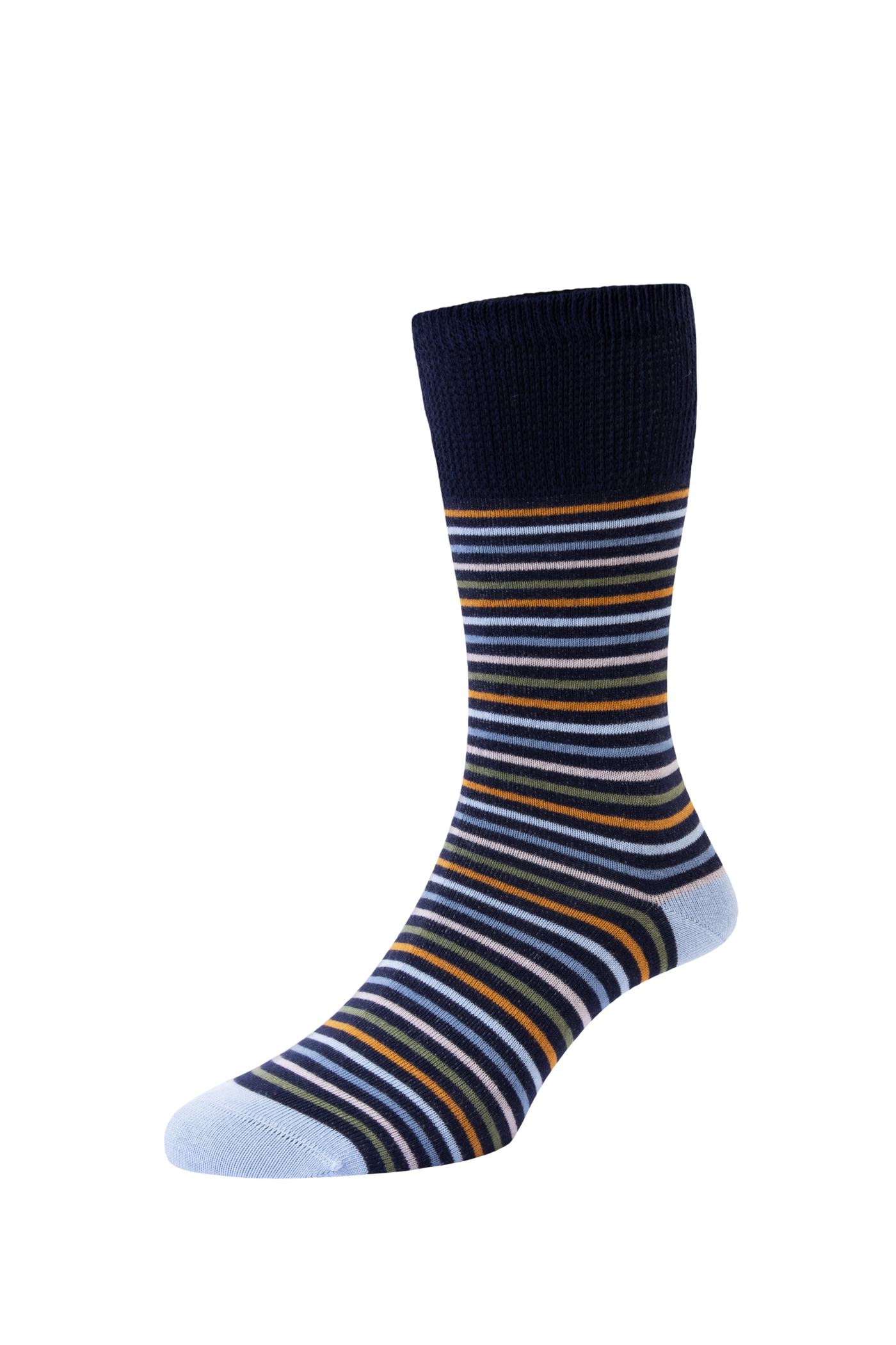 HJ Hall Women's Stripe Cotton Comfort Top Socks in Navy